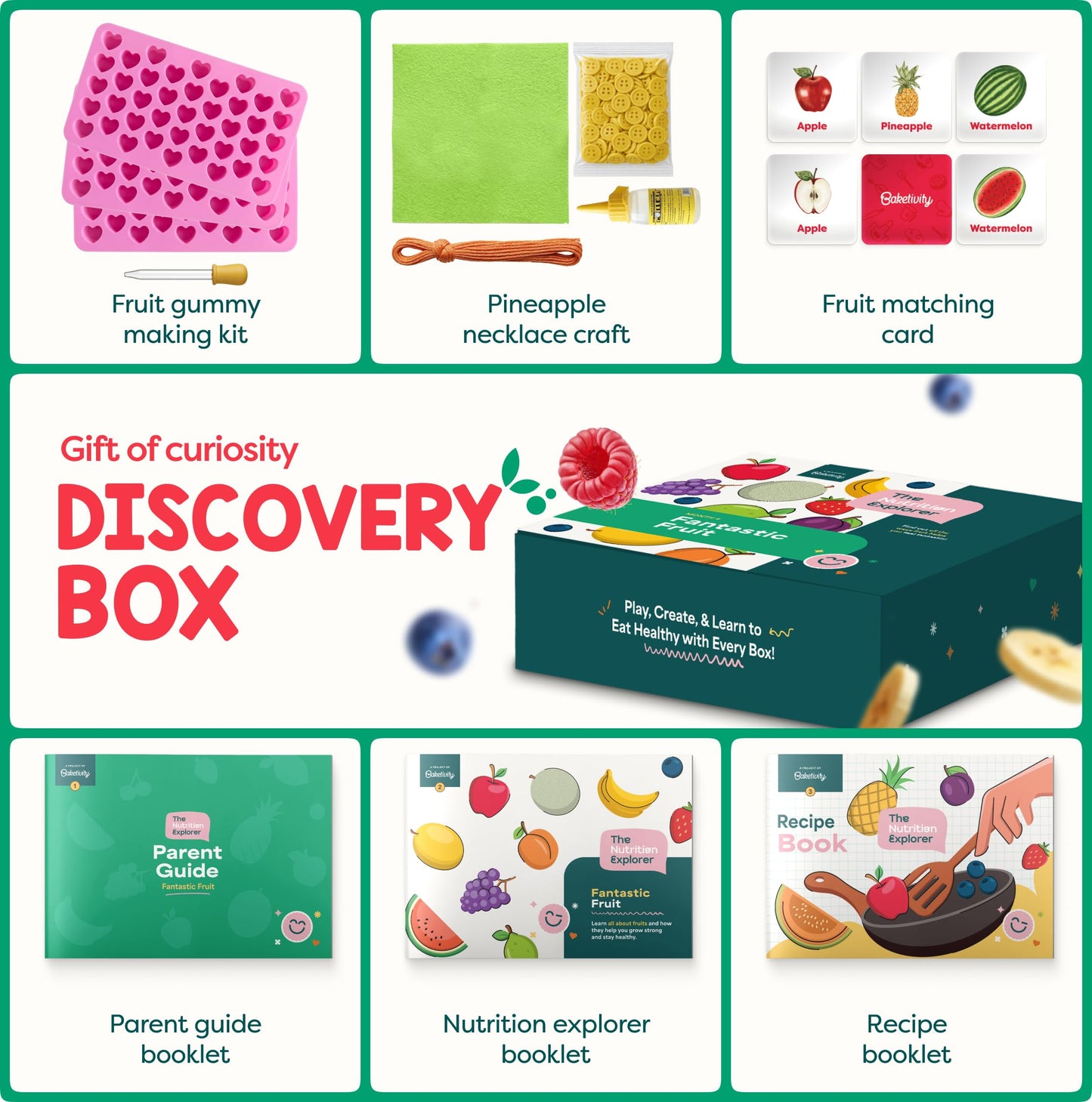 Baketivity Fantastic Fruit Box – Birthday Gift for Kids – Nutrition STEM Activity Kit with Recipes & Crafts – DIY Fruit Gummies Kit & Educational Food Science Set