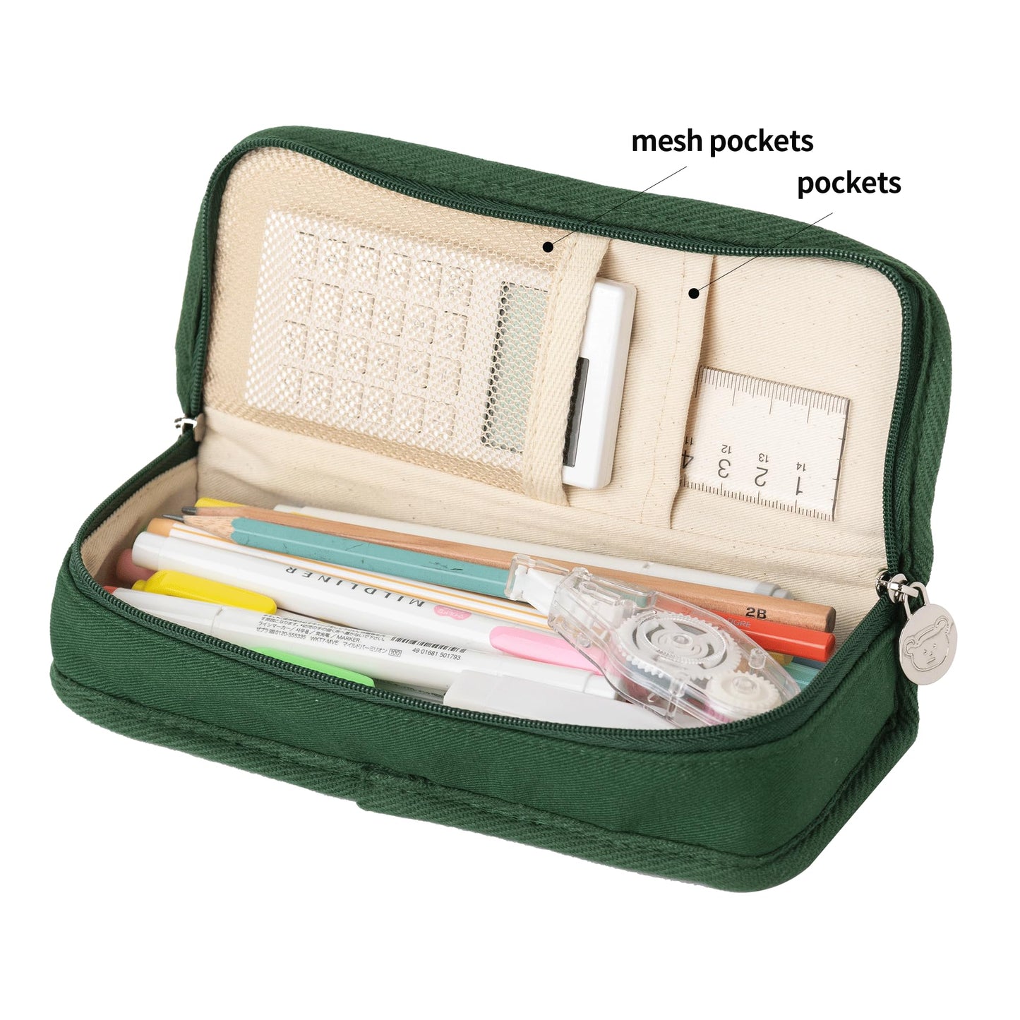 brunch brother Daily Green Pencil Case, Large Capacity Pencil Pouch with Ample Storage, Simple Design for Students and Professionals