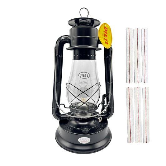 LIGHT OF MINE Blizzard Oil Lantern, Model PARE-CHIMN, Black, Borosilicate Glass, Includes 7/8in Replacement Wick Strips