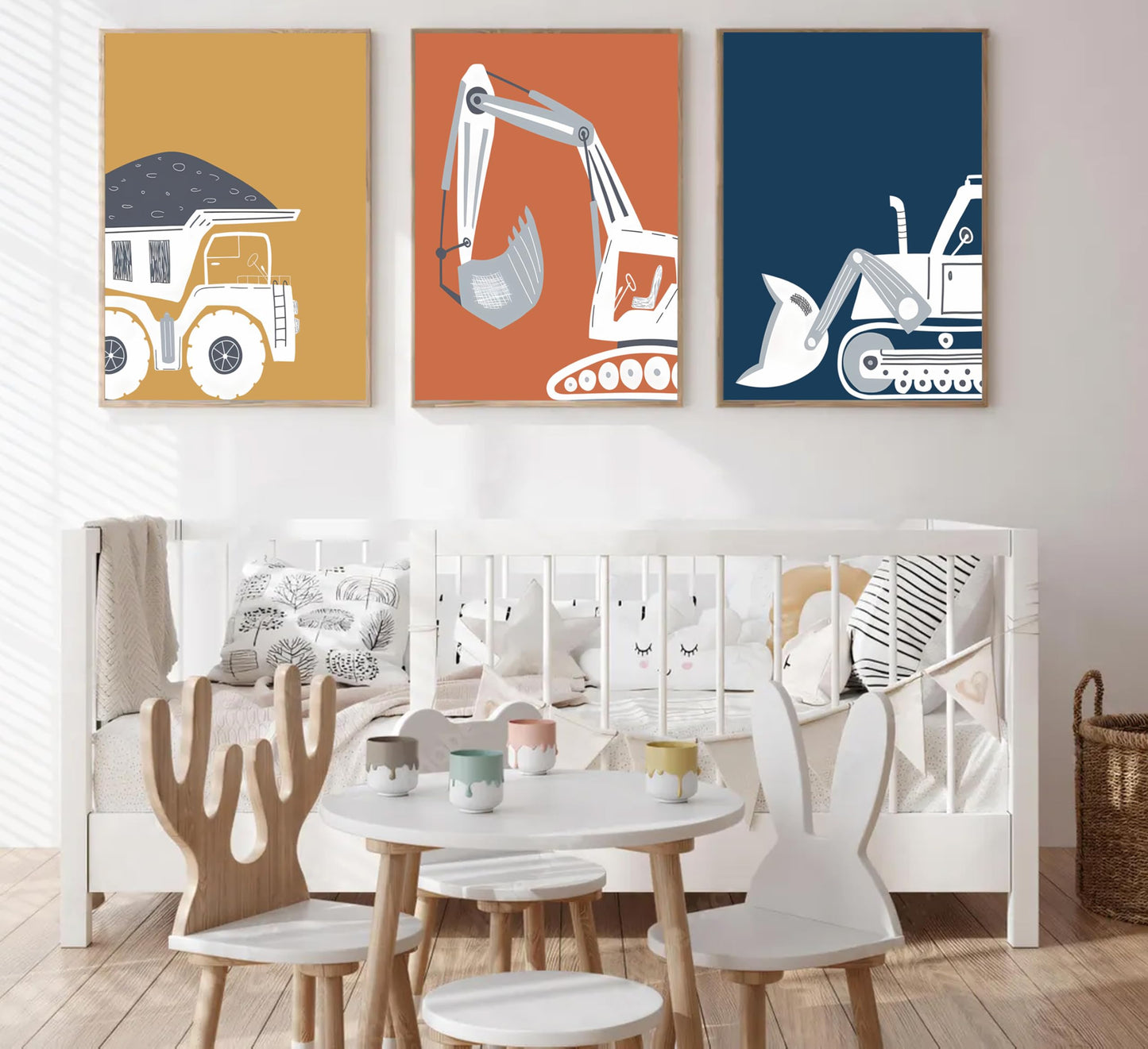 Wavkkey 3 Pcs Construction Truck Nursery Wall Art Excavator Dump Truck Tractor Poster Painting Picture Wall Decor Canvas Print Artwork Kids Room Boys Room Baby Room Home Decoration Unframed