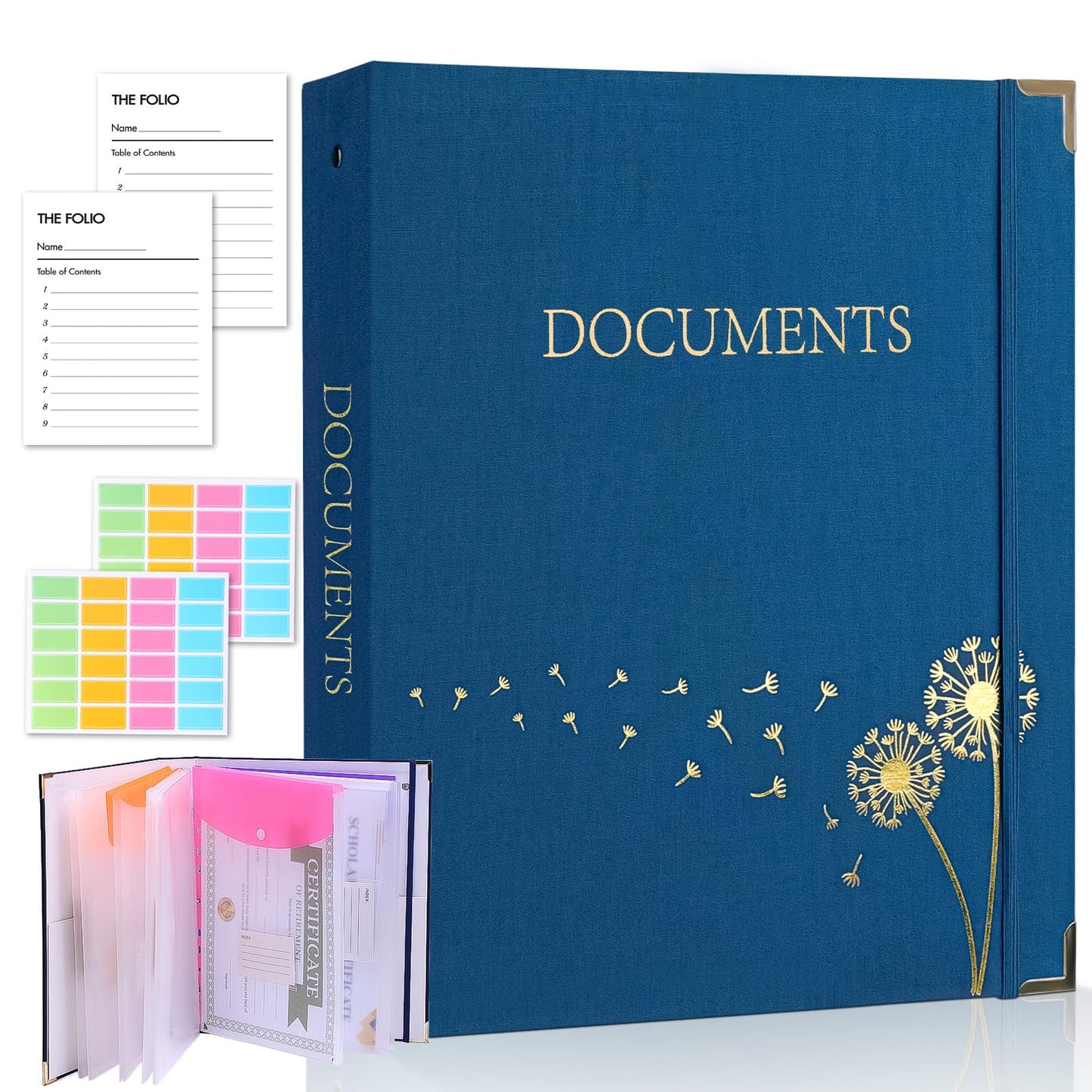 XKDOUS Important Document Organizer with 9 Pockets, Aesthetic Folio Folders 3-Ring Accordion Storage Binders Linen Expanding File Folder for Papers, Documents and Files