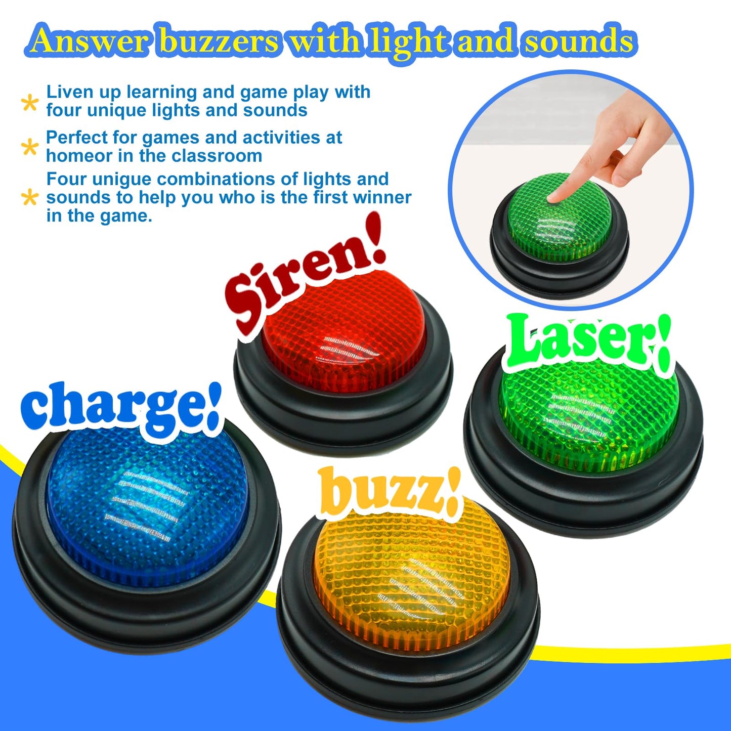 Gelabur 8-Pack Buzzers for Trivia Games, Answer Buzzers for Classroom, Family Feud Jeopardy Buzzer, Game Buzzers with Lights and Sound for Classroom