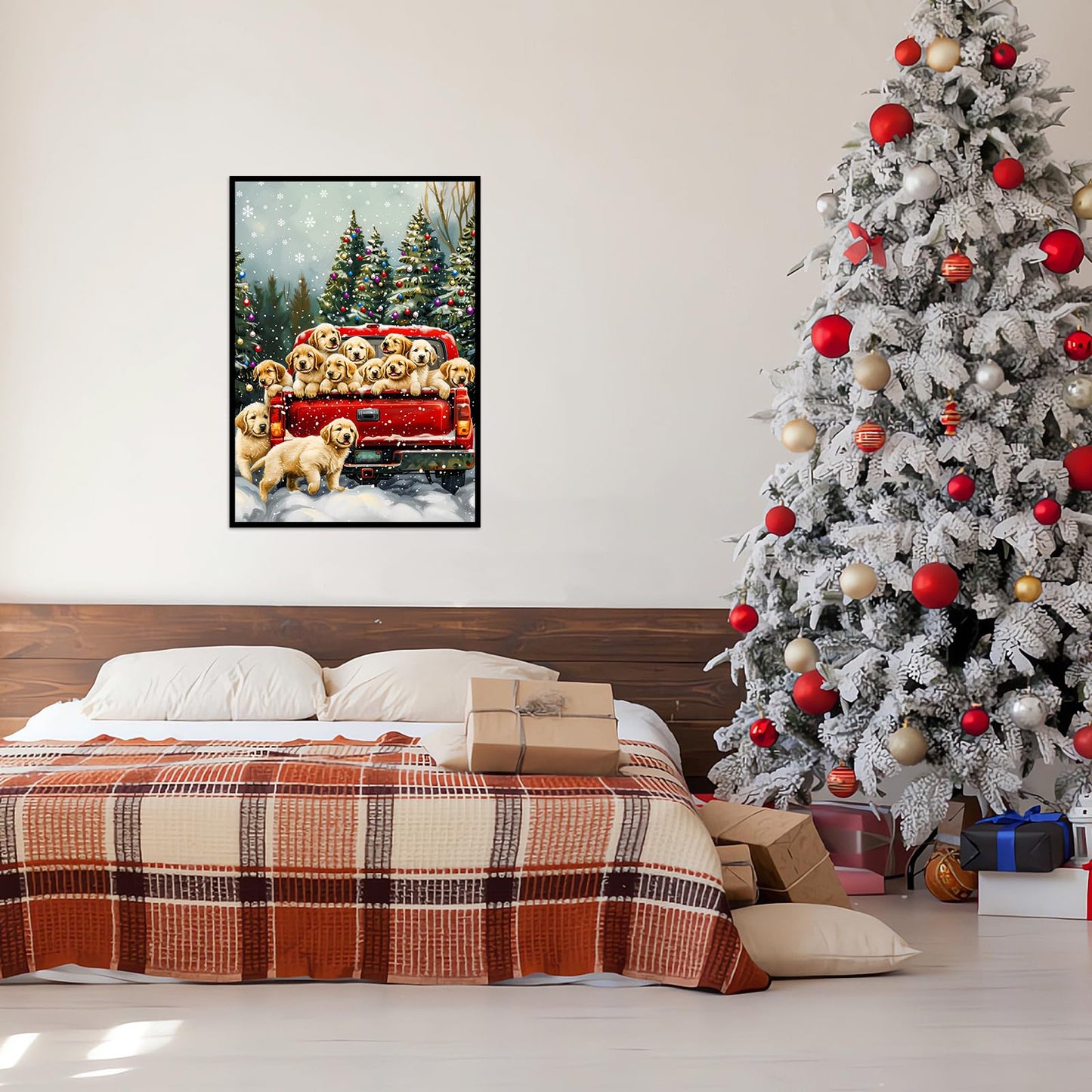 MBOQIU 1000 Piece Puzzle for Adults - Cute Puppies Christmas Puzzle, Letters on Back, Golden Retriever Christmas Vacation Jigsaw Puzzles, Challenging Puzzles for Teens Seniors - 27.6 x 19.7 inches