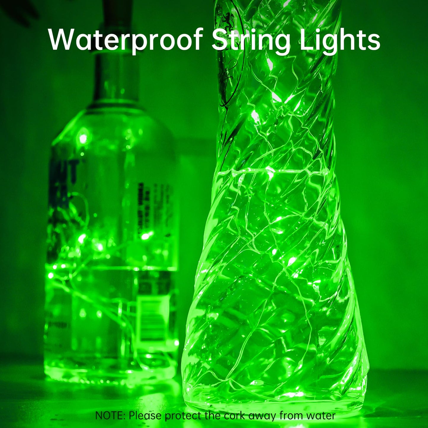 Aluan 20 LED Wine Bottle Lights, Waterproof Mini Cork Lamp, Green, Model BL00, Fairy String Lights for Party Wedding Decoration