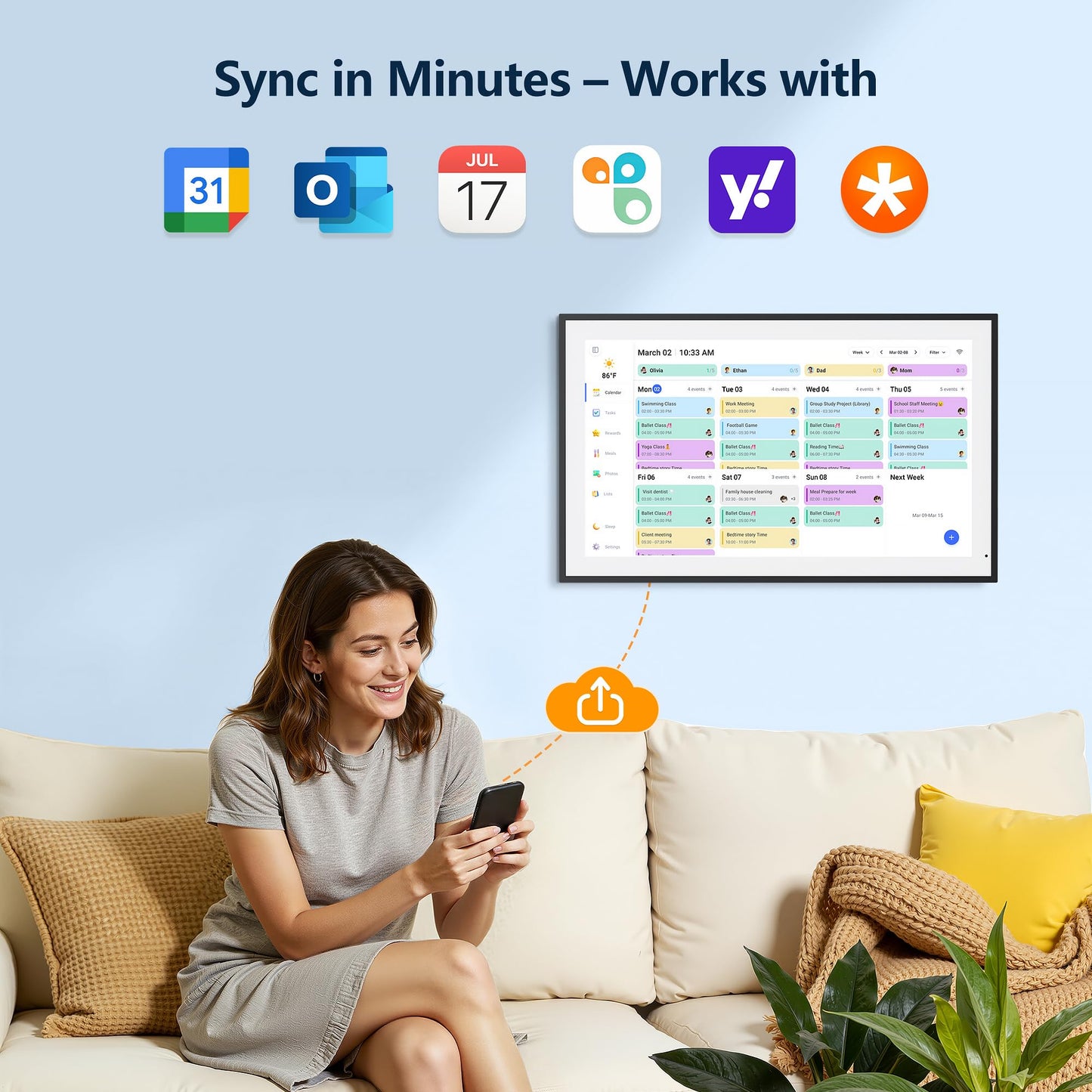 Digital Calendar, 15.6 Inch Wall Planner Electronic Calendar & Chore Chart, Smart Touchscreen Interactive Display for Family Schedules, Great for Organizing Your Routines, Wall & Desk Mountable