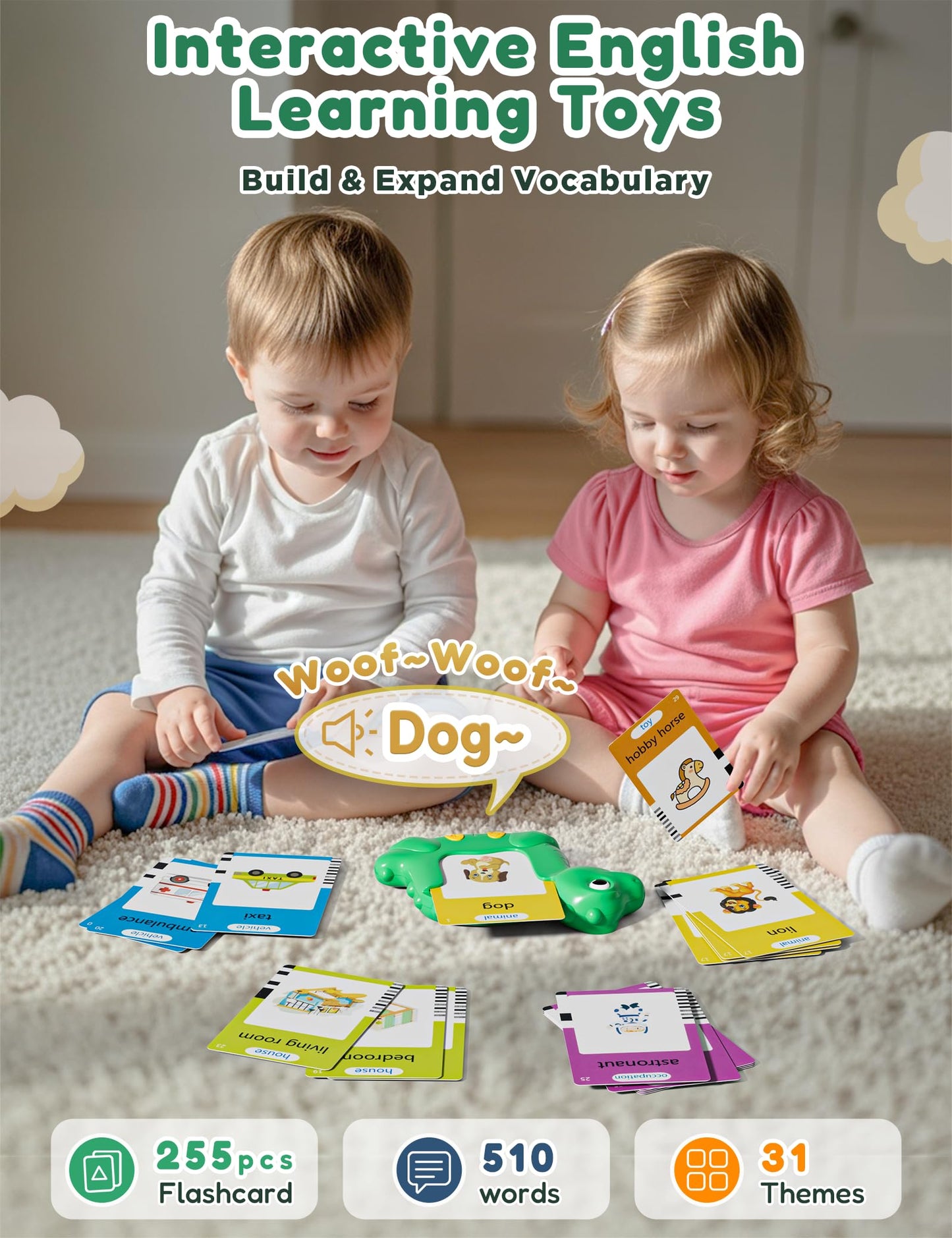 Talking Flash Cards for Toddlers with 510 Sight Words, Dinosaur Shaped Pocket Speech English Learning Toys Gifts for Boys, Educational & Autism Toys for Speech Therapy