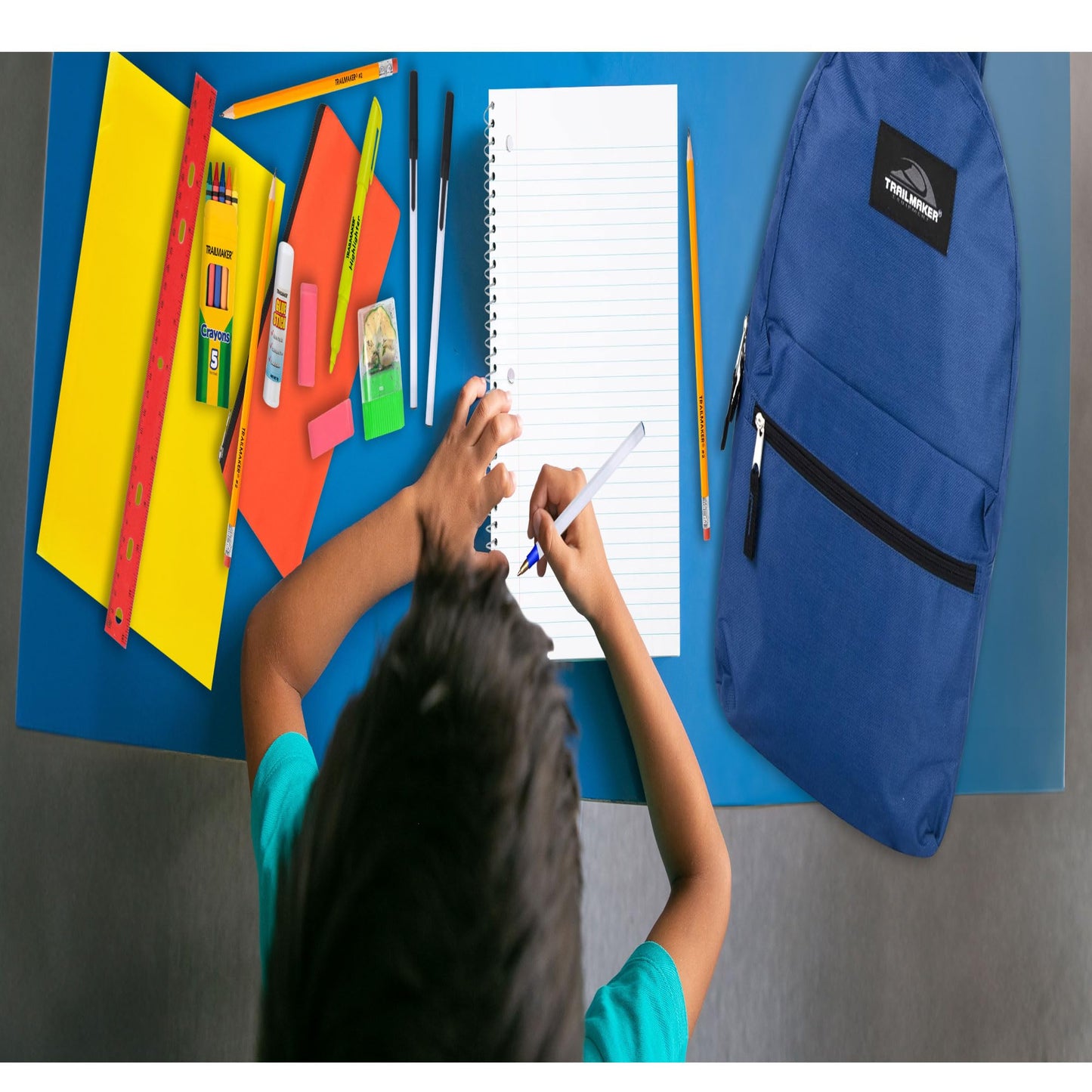 Trail maker Backpack with School Supplies for Kids - 20 Piece Back to School Supplies with 17" Backpack (Navy)