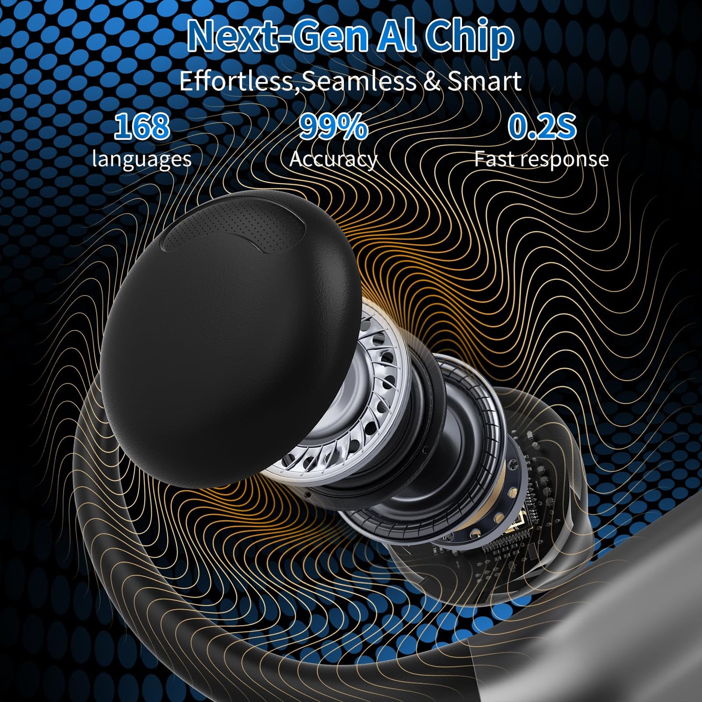 AI Translation Earbuds Real Time, 144 Languages Translator Earbuds, Bluetooth Open-Ear Translating Earbuds with 30H Playtime, Instant Voice Translator Device for Travel, Business, Learning, Black