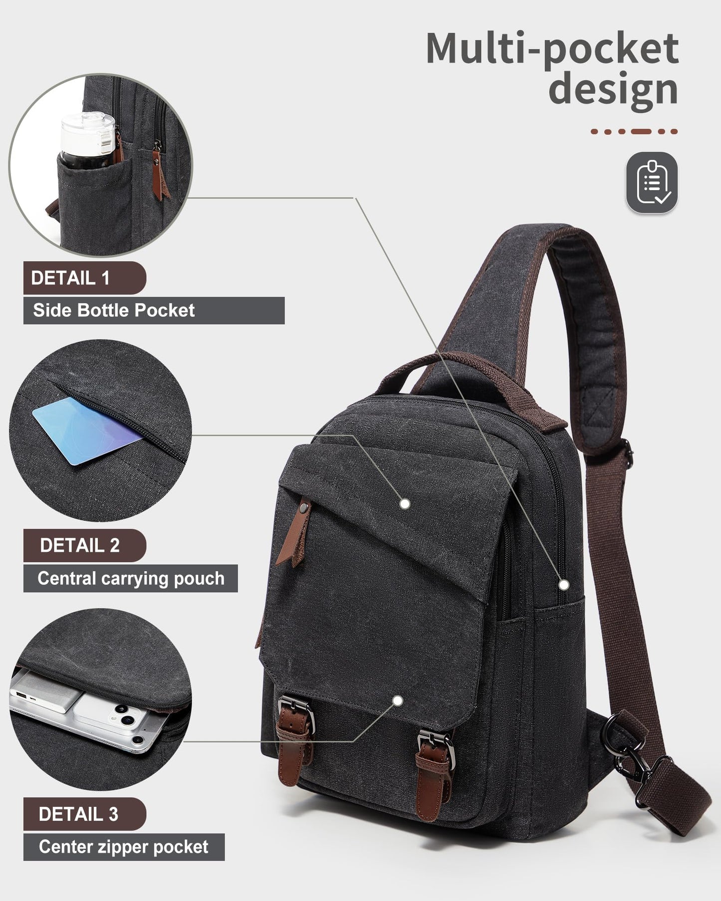 sling bag,canvas messenger bag for men,crossbody bag for women,Black