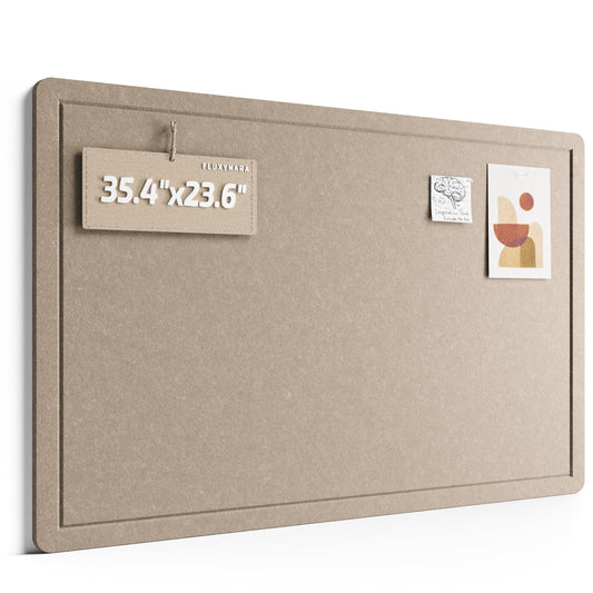 Fluxynara Bulletin Board,35.4" x 23.6" Cork Board Alternative with 12 Safe Removable Adhesive Tabs, Foldable Felt Pin Board for Home Office, Classroom, Bedroom,Entryway for Walls—Taupe