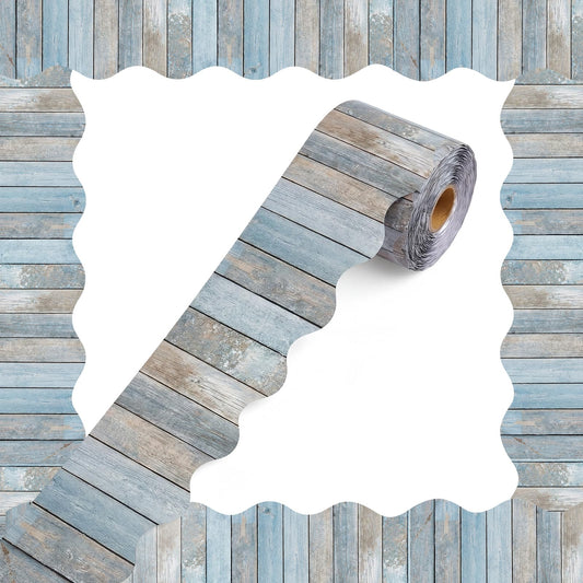 Tenceur 120 Feet Bulletin Board Borders Wooden Pattern Straight Rolled Border Trim Wood Straight for Classroom Schools Office Decoration(Gray Blue)