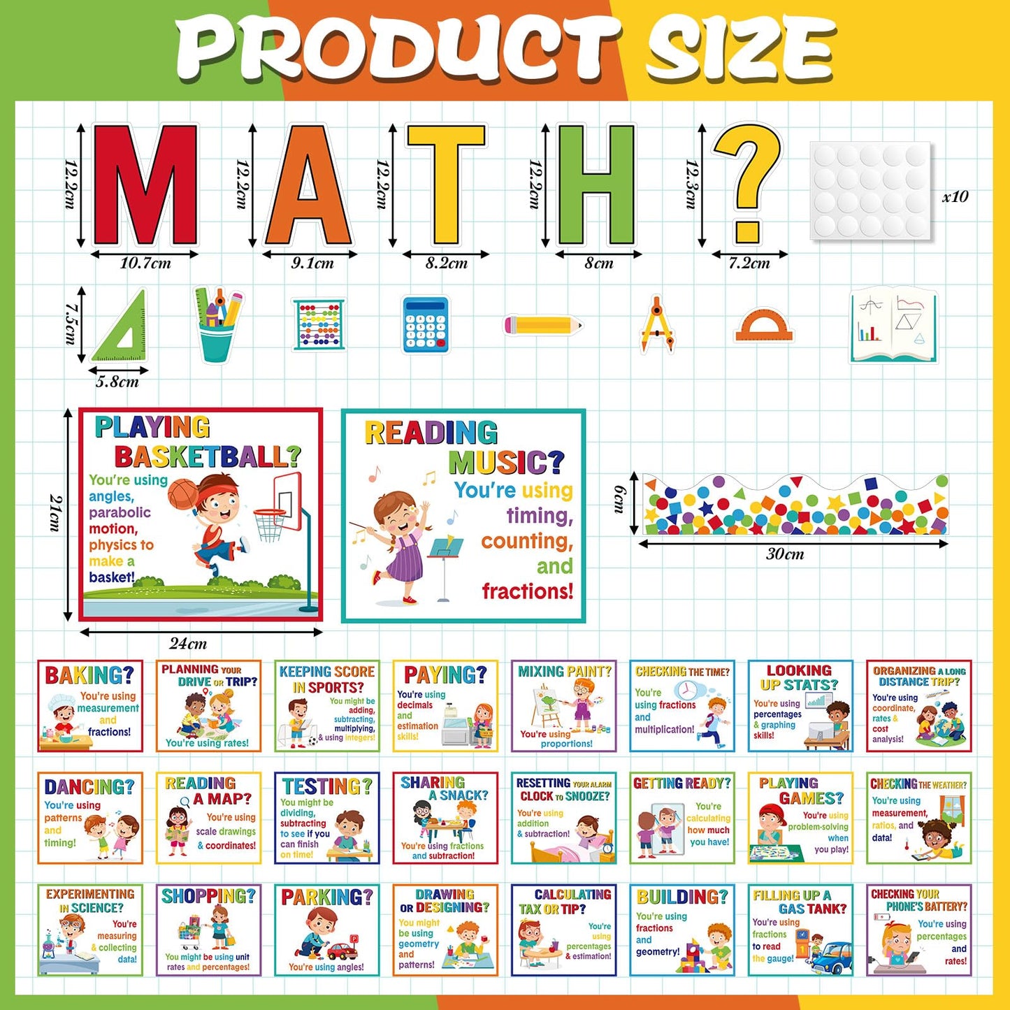 Pajean 85 Pcs Math Bulletin Board Set Math Posters Classroom Decorations for Elementary Middle High School Mathematics Education Posters Teacher Supplies(Retro)