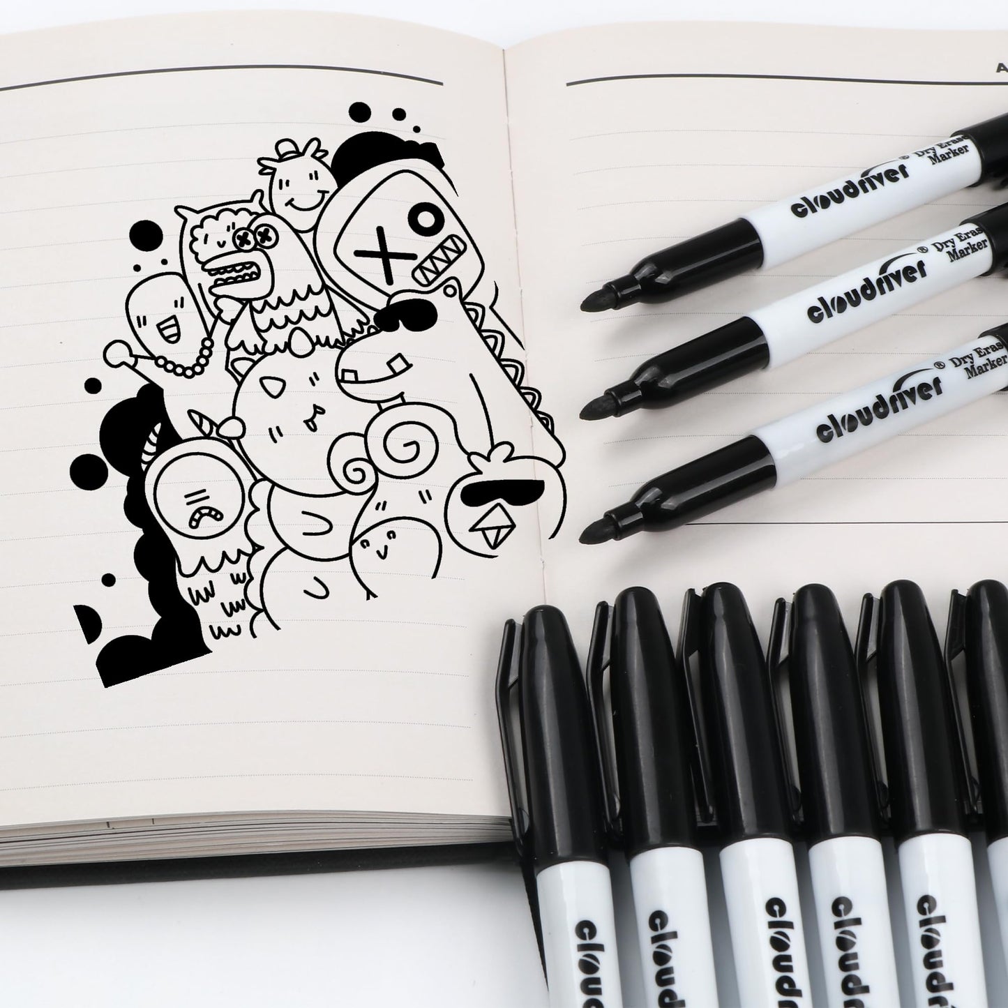 cloudriver Fine Tip Dry Erase Markers Black, 60 Pack Black Whiteboard Markers Bulk, Low-Odor, Ideal For School Office Home Use