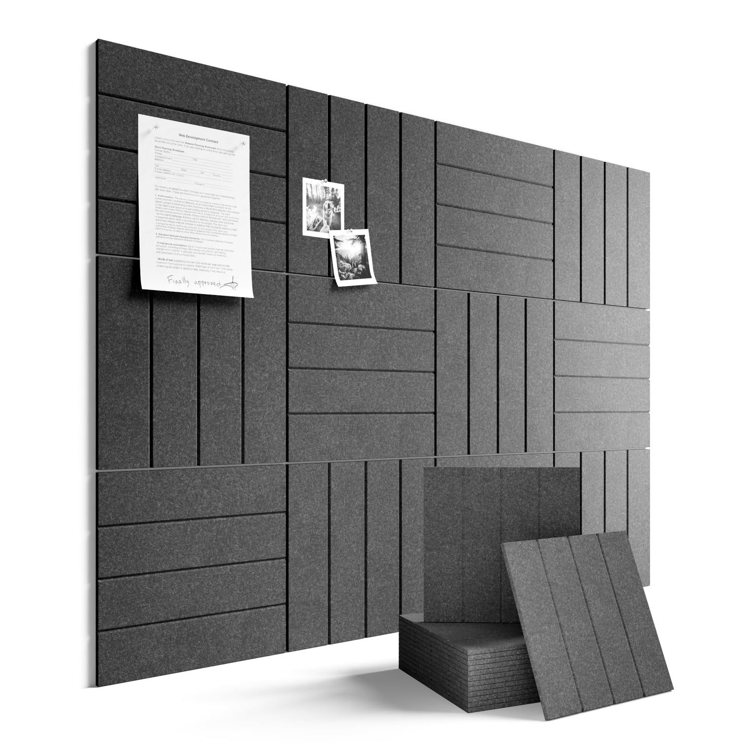 Fluxynara Felt Bulletin Board Tiles Large 48"x36"Cork Board Alternative-12 Pack with 70 Adhesive Tabs, Thick Slat Wall Panels for Office Decor, Push Pin Board Wall Organizer Alternative-Charcoal Gray