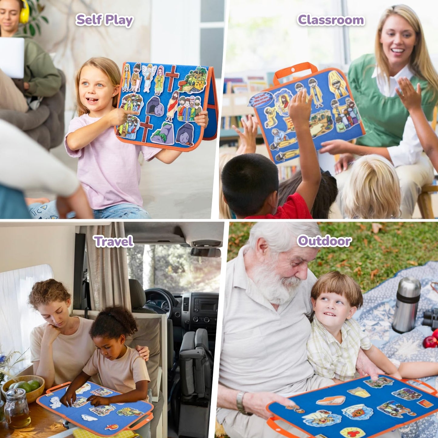 CHEFAN 4 Pack Felt Board Bible Stories Set, Flannel Board Stories, Nativity Flannel Graph Bible Toy for Kids, Include Jesus Resurrection, Ascension and Pentecost, Paul's Conversion, Prophet Isaiah