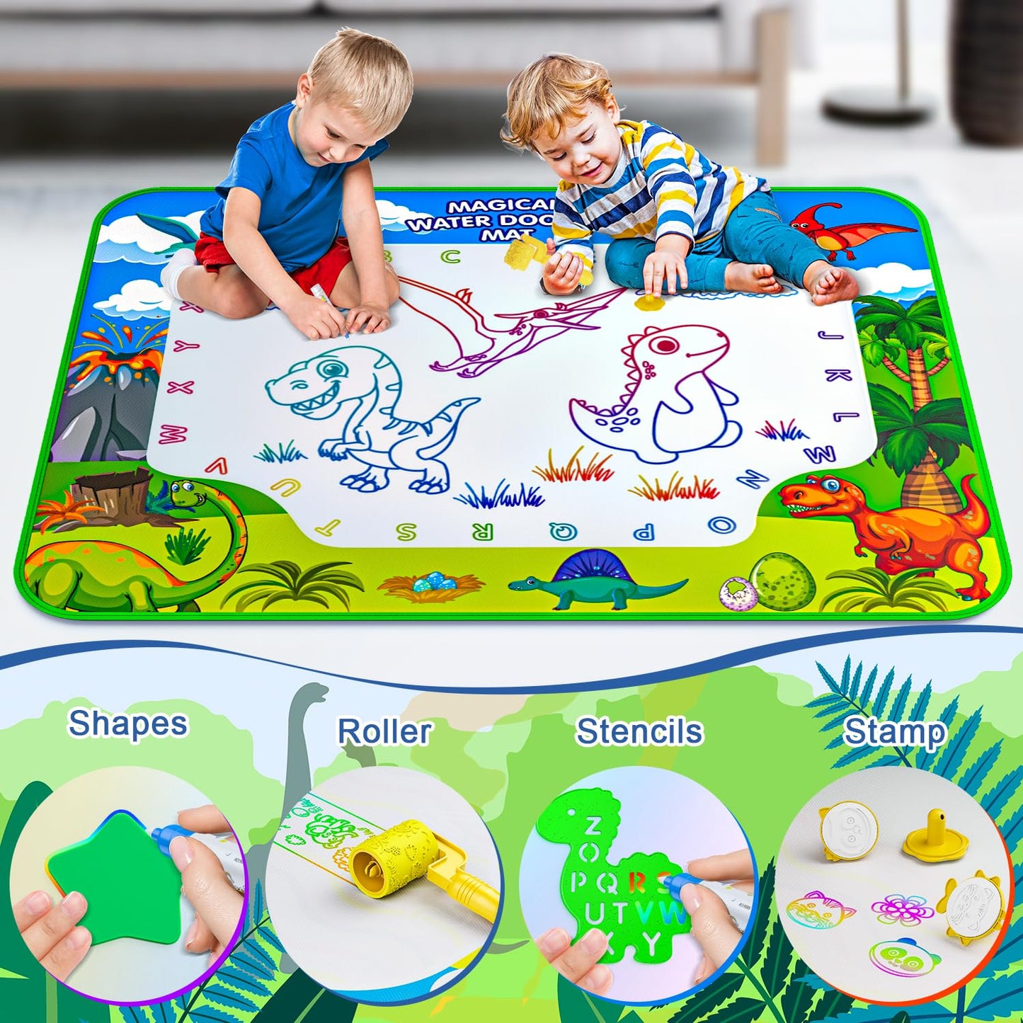 Water Doodle Mat, 40 x 32 Inch Mess Free Drawing Mat, Educational Toy for 3 4 5 6 7 8 Years Old Boys Girls, Neon Color Mat Doodle Board Writing Drawing Toys Holiday Christmas Birthday Gifts