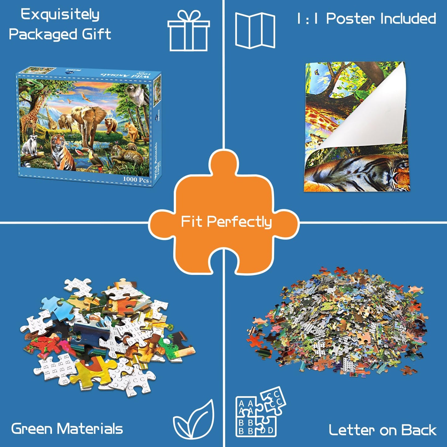 1000 Pieces Puzzles for Adults, Animal World Jigsaw Puzzle Challenging Night Game, Interlock Perfectly No Dust, for House Decoration, Birthday Party Holiday