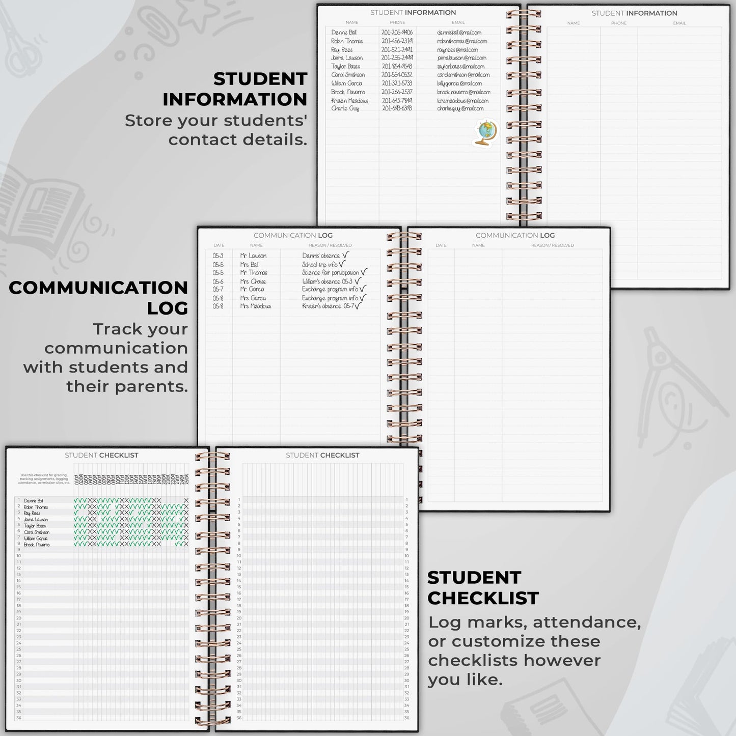 Clever Fox Teacher Planner Spiral – School Year Planner with Calendars & Lesson Plans – Teacher Plan Book for Classroom & Homeschool Organization - Undated, 7.9x10″ (Black)