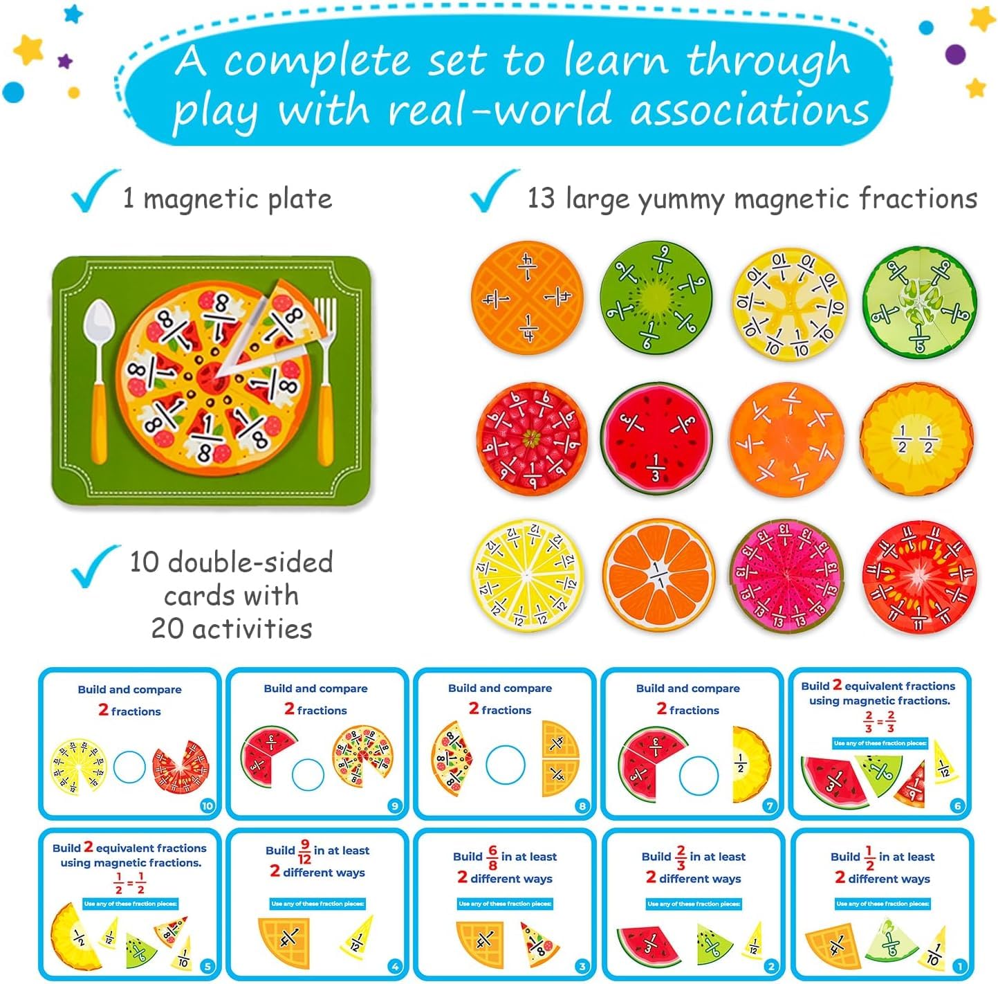 Simply magic 166 PCS Magnetic Fractions Activities Class Set & 112 PCS Yummy Magnetic Fractions for Math