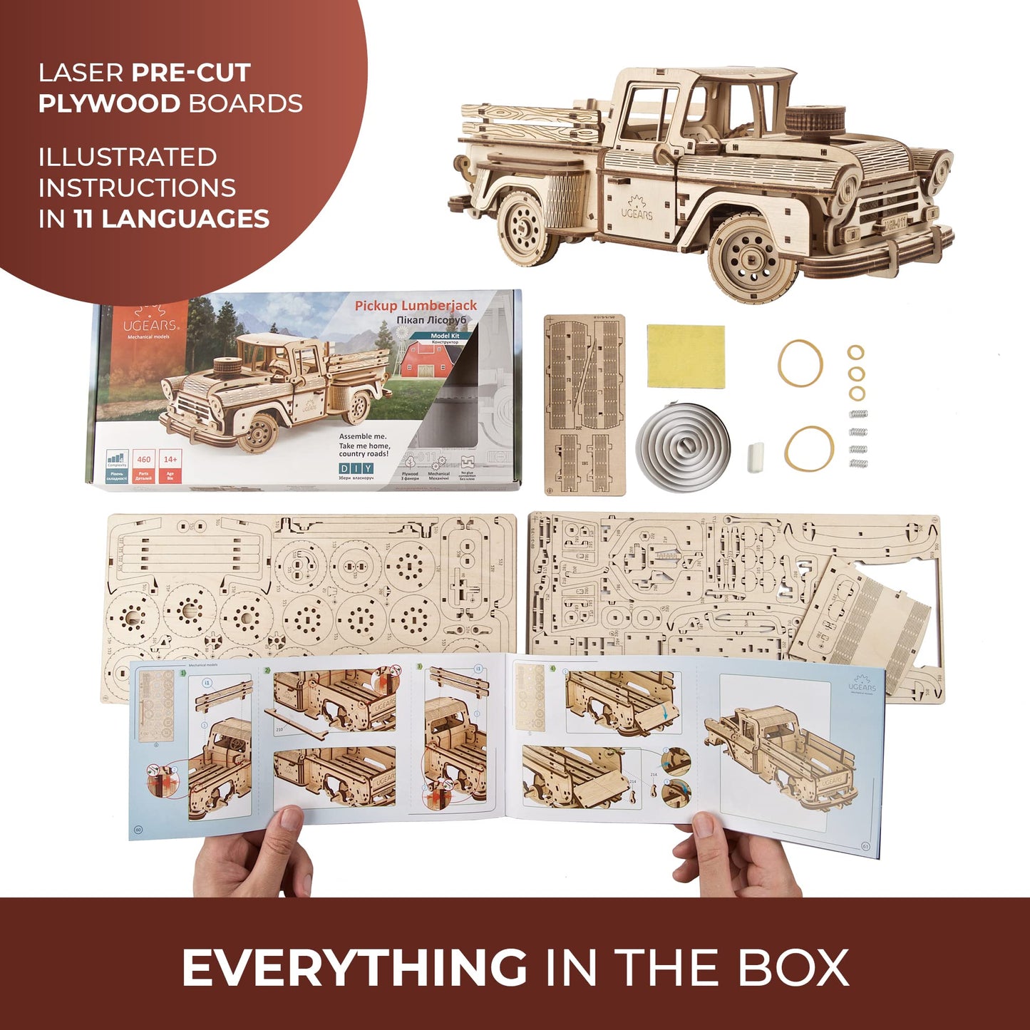 UGEARS Wooden 3D Puzzles for Adults - Pickup Lumberjack Model Car Kits 3D Puzzle Adult Crafts - Mechanical Wooden Model Kits for Adults Retro Chevrolet 3100 Inspired