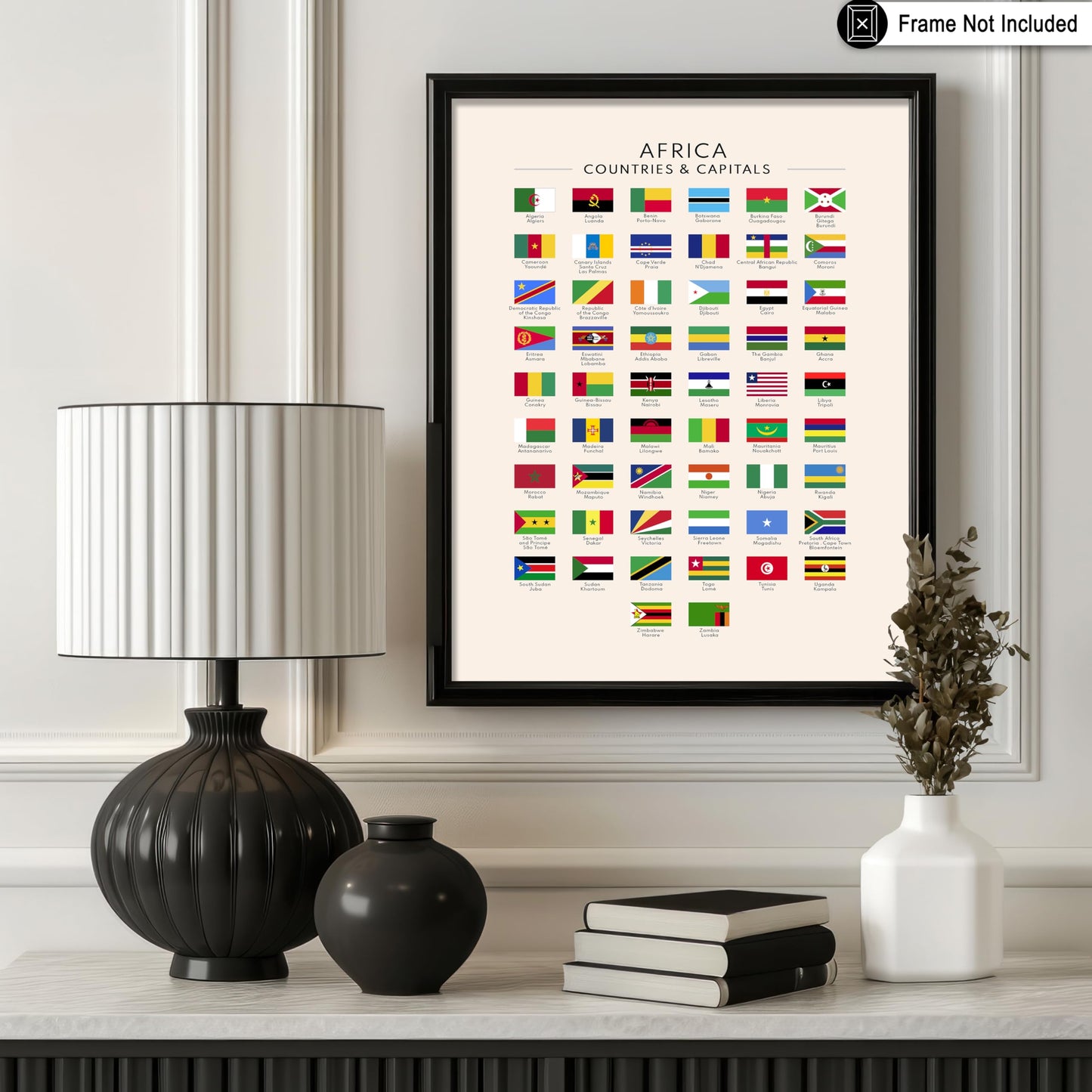 Poster Master Flags of Africa Poster - African Countries & Capitals Print - Learning Materials Art - Flag Art - Gift for Students & Teachers - Decor for Classroom or Library - 8x10 UNFRAMED Wall Art