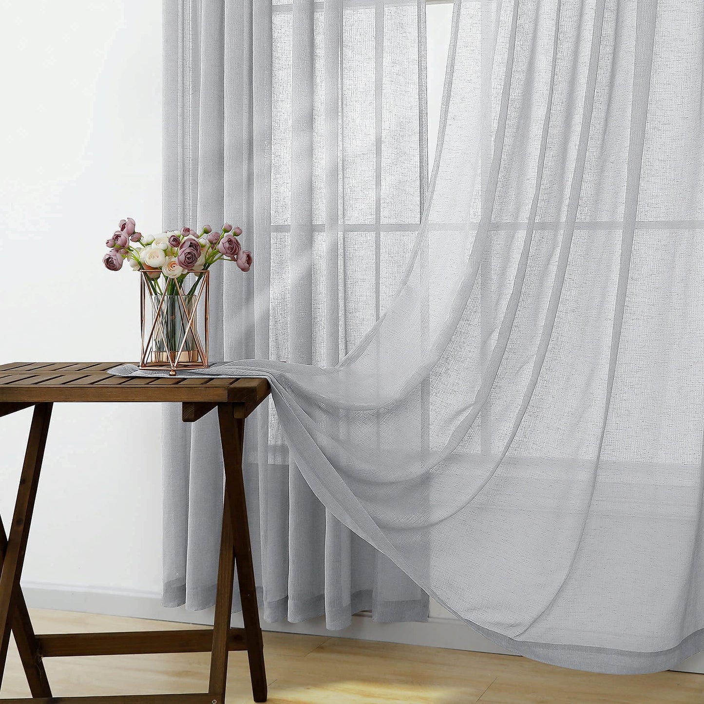 KOUFALL Grey Curtains 84 Inches Long for Bedroom Set 2 Panels Pair Rod Pocket Window Translucent Faux Linen Drapes Light Filtering Semi Sheer Gray Opaque Curtains for Living Room 52x84 Inch Length