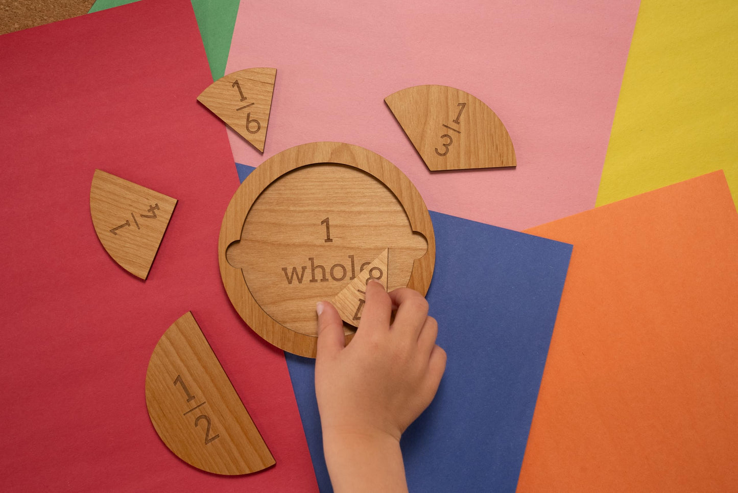 Fraction Tiles - Laser Engraved Alder Wood - Includes 5 inch Tile Holder and Fraction Tiles (78 Tiles)