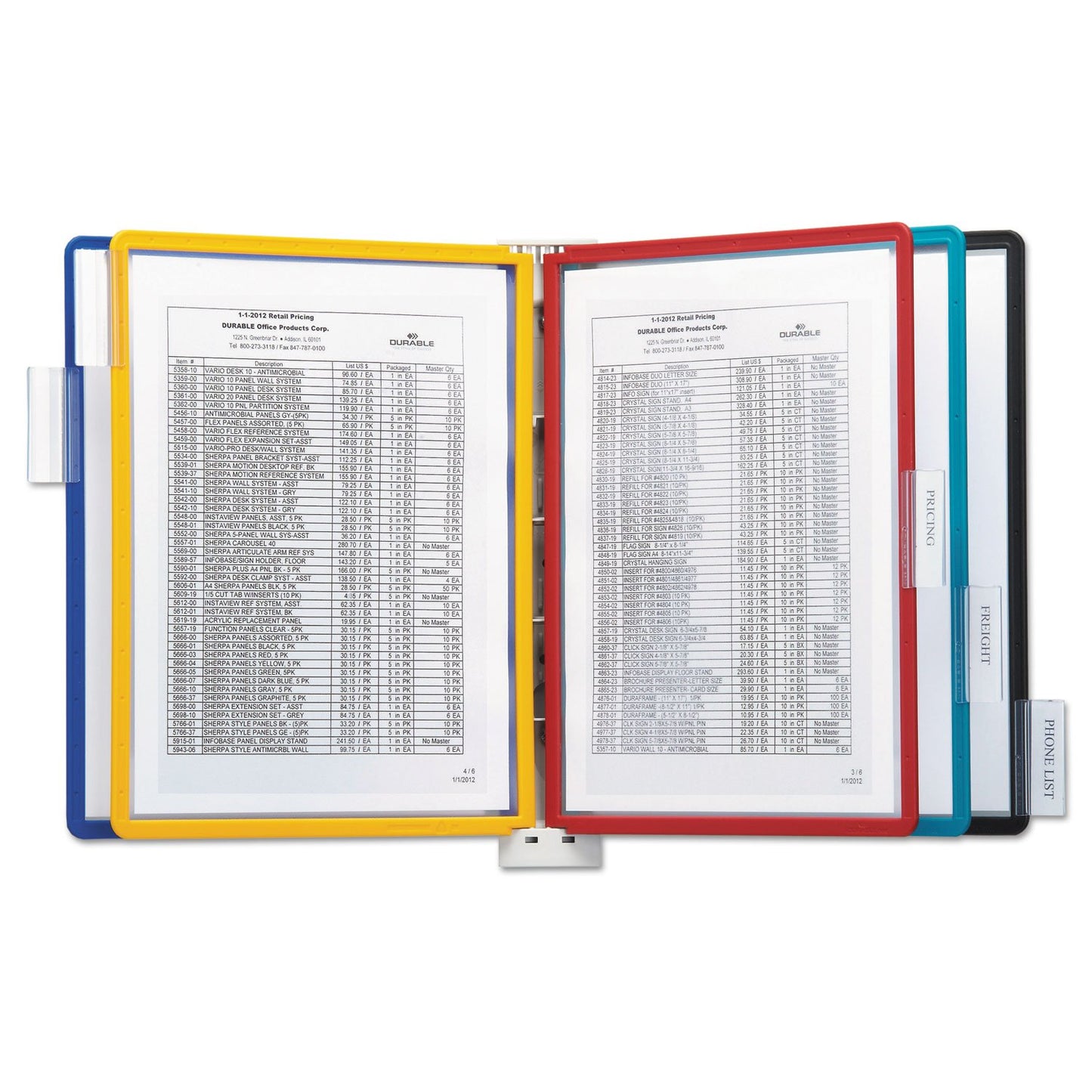 Durable Vario Magnetic Wall Reference System, 5 Panels, 10 Pockets, Assorted Borders