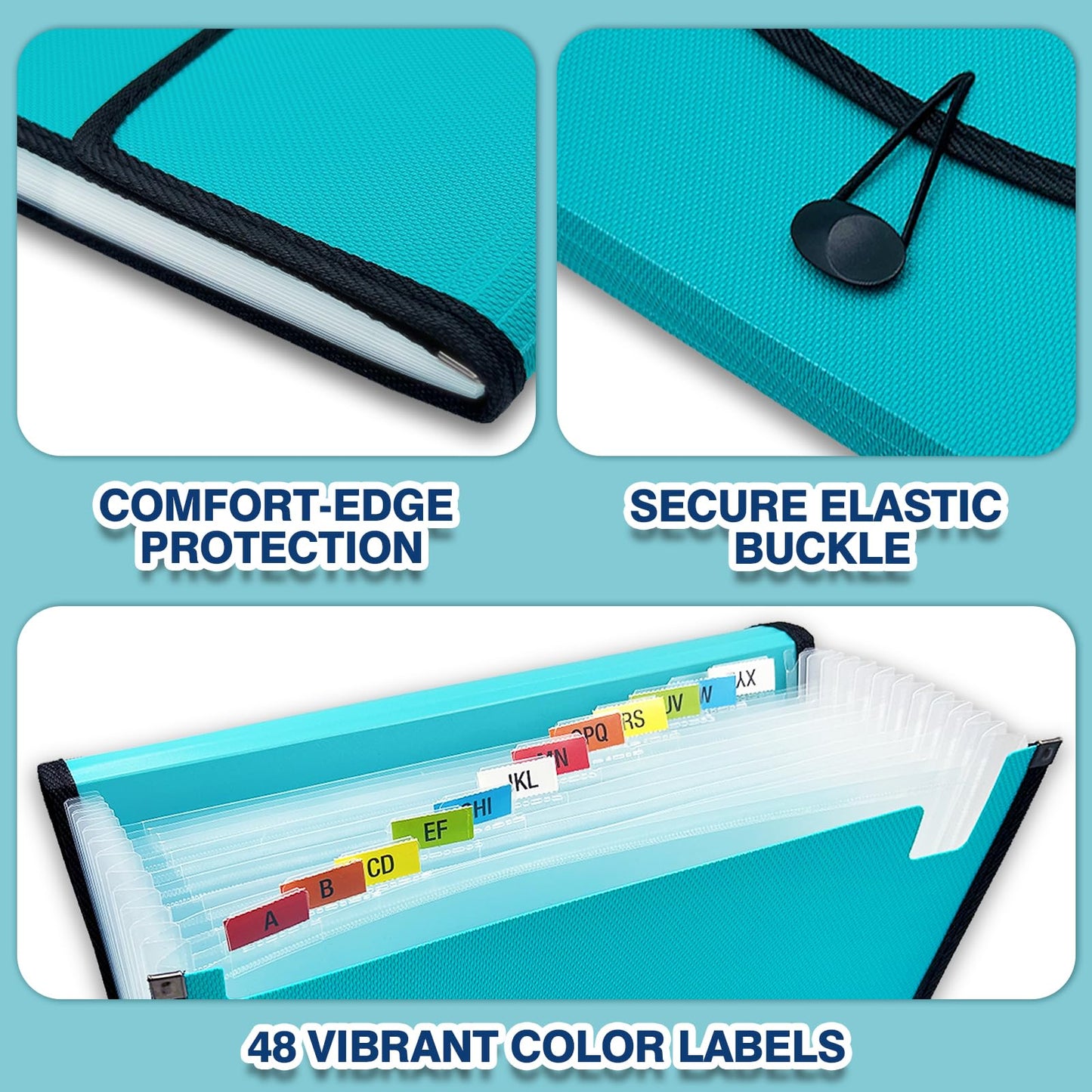 H4D 13-Pocket Accordion File Organizer with Mesh Pocket, Expanding File Folder with Tabs, Expandable Document Organizer for Home Office School, Letter Size, Teal