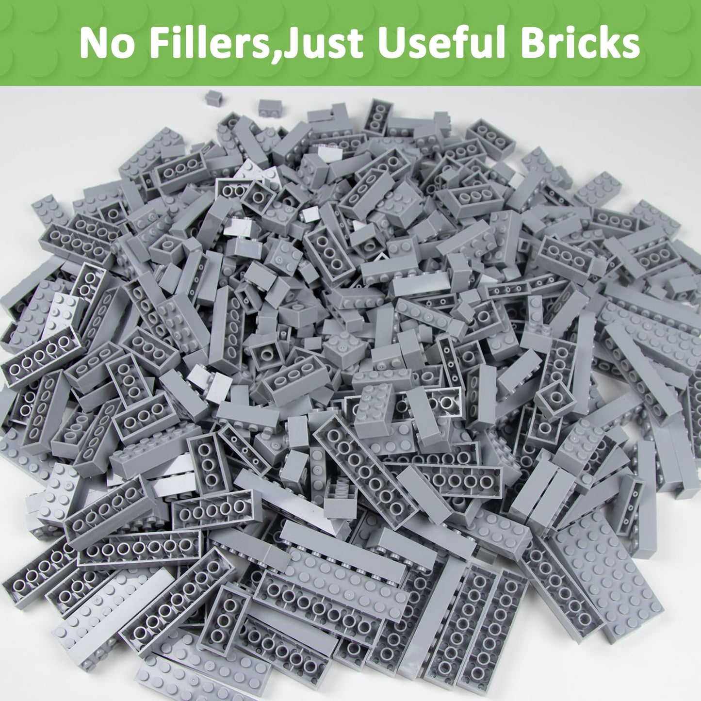 Cabeeskii 560 Pieces Gray Classic Building Blocks Bulk with 2 Base Plates, Building Bricks in 7 Size, Compatible with All Major Bricks, for Kids & MOC Lovers