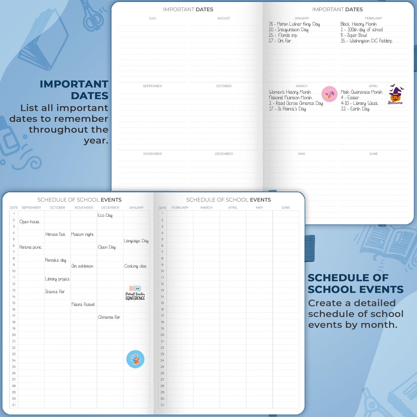 Clever Fox Teacher Planner – School Year Planner with Calendars & Lesson Plans – Teacher Plan Book for Classroom & Homeschool Organization - Undated, 7x10″, Hardcover (Mystic Blue)