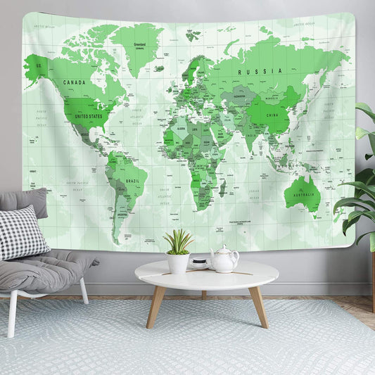 Old World Map Green Tapestry, Map of World Tapestry Wall Hanging for Kids Students, Vintage Asia Europe America Africa Japan Wall Poster Tapestries for Bedroom Living Room Office Wall Decor, 80X60in