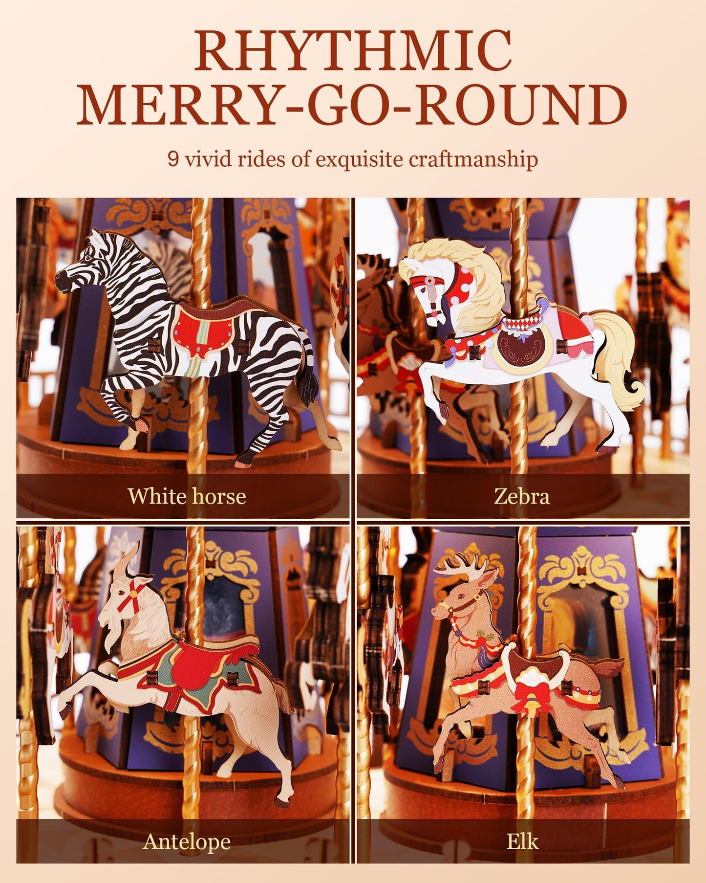 Rolife DIY 3D Wooden Puzzle for Adults, Classic Carousel Wood Puzzle Music Boxes, for Princess Girls Teens, Creative Hobbies Crafts Toys Model Building Kits