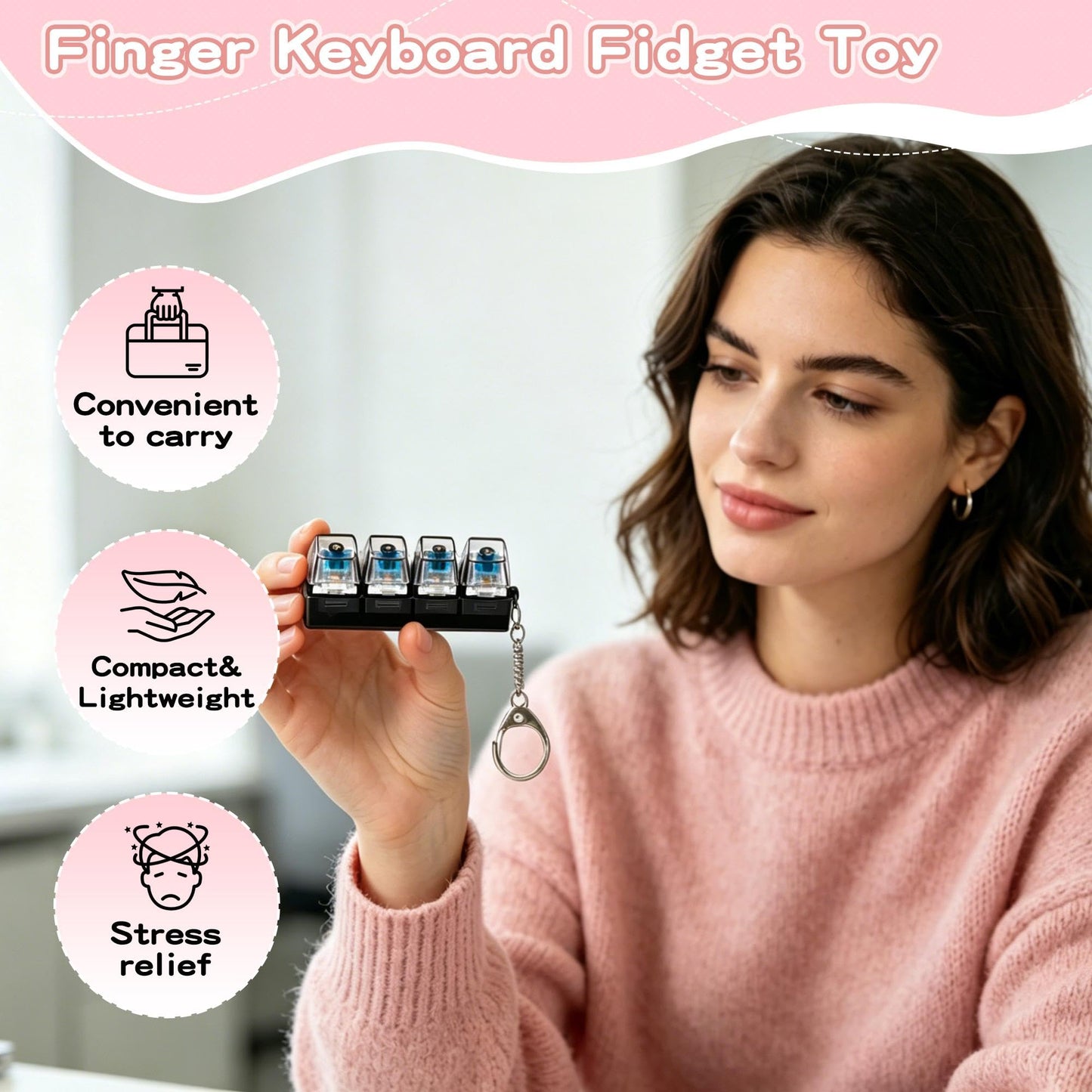 3 PCS Keyboard Fidget Click ,Keyboard Fidget Keychain 3-in-1 Keyboard Decompression Button Finger Clicker (Colorful)