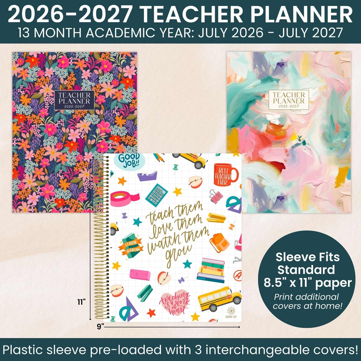 bloom daily planners 2026-2027 Academic Year Teacher Planner & Calendar - 7 Period Lesson Plan Organizer Book for Classroom or Homeschool - 9" x 11" (Interchangeable Cover) - Bold & Bright