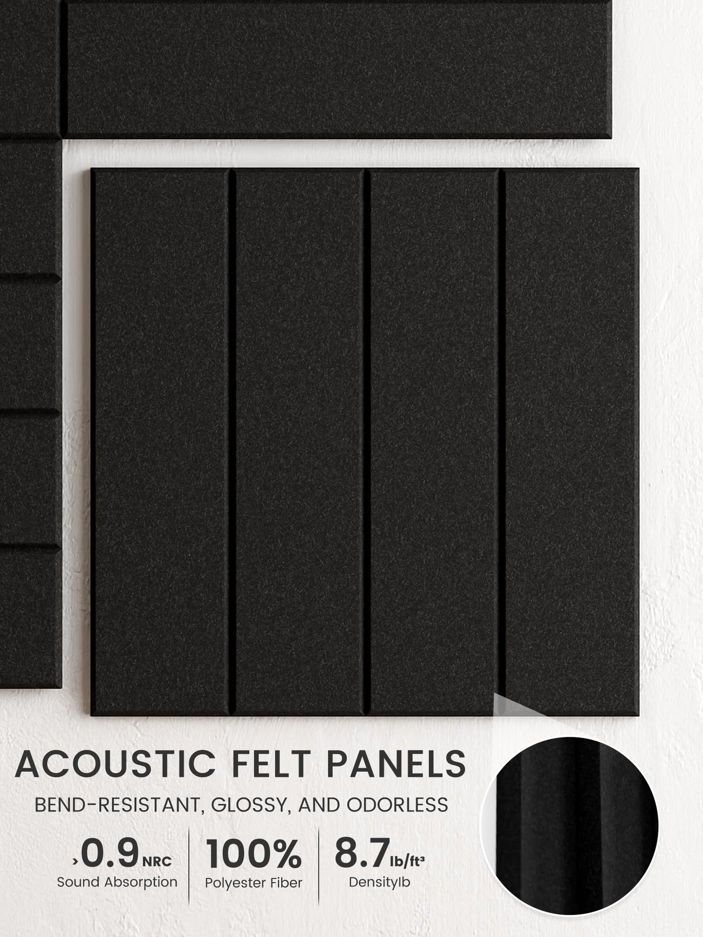Bumusty Large Cork Board Alternative-48 x 36" Felt Bulletin Board Tiles, with 30 Pushpins, 70 Adhesive Tabs, Bold-Stripe 12-Pack, Cork Boards for Office Push Pin Board Felt Board-Black