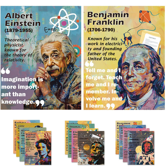 1step2dream Science Poster Classroom Set: 15 Vibrant 11x14 Educational Wall Art Featuring Famous Scientists - Ideal for Middle School, Science Labs & Bulletin Boards