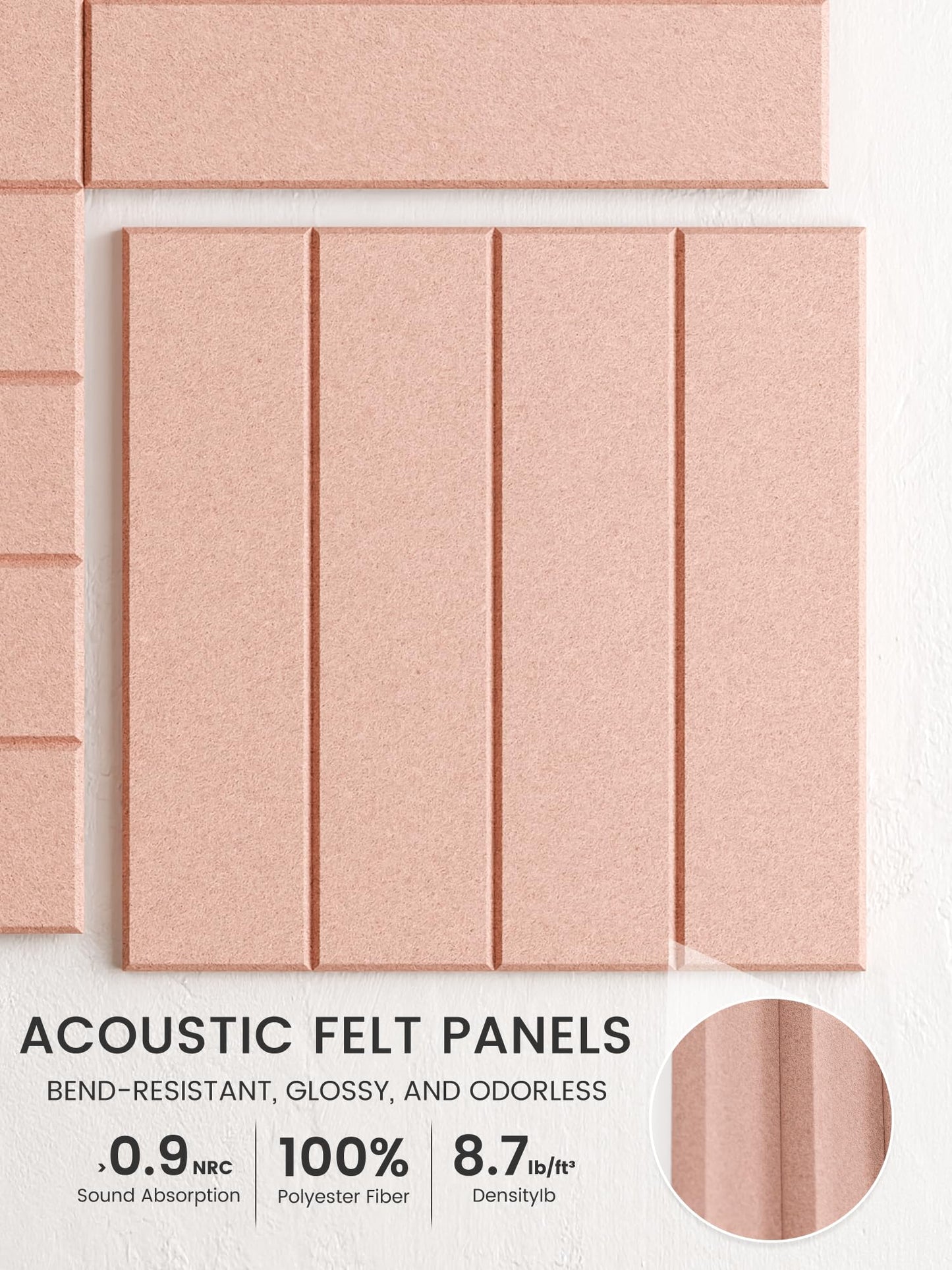 Bumusty Large Cork Board Alternative-48 x 36" Felt Bulletin Board Tiles, with 30 Pushpins, 70 Adhesive Tabs, Bold-Stripe 12-Pack, Cork Boards for Office Push Pin Board Felt Board-Pink