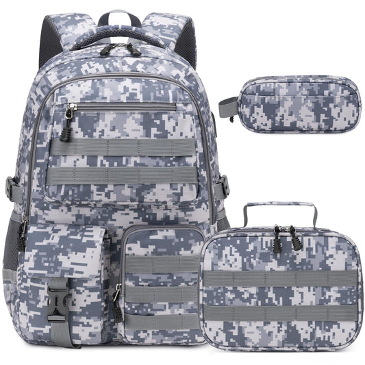 DIGOBAY Camo Backpack for Boys, Tactical Boys Backpack for School, Kids Backpack With Lunch Box Pencil Case USB Charging Port Military Army Book Bags for Boy Teens Kids Elementary Middle High School