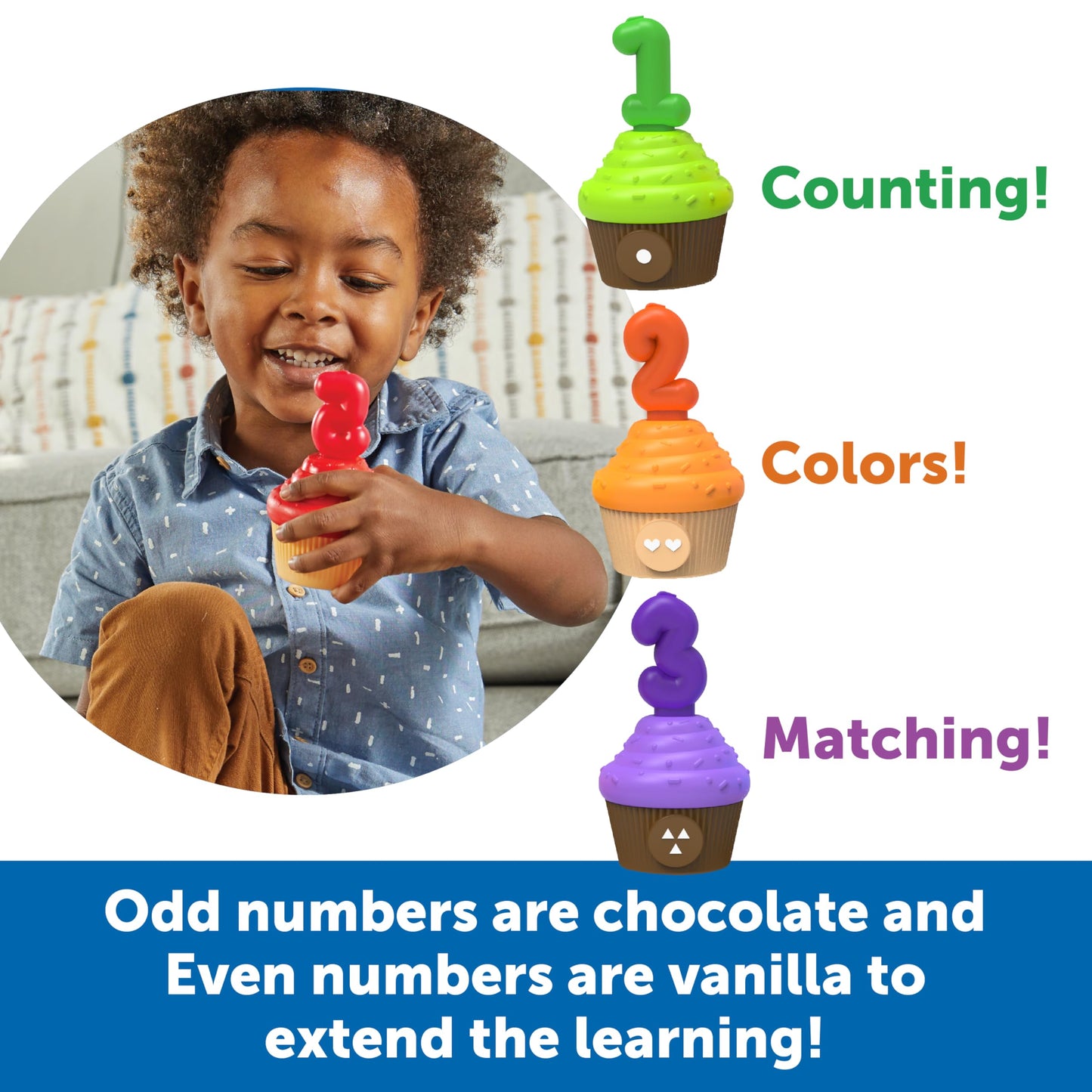 Learning Resources Counting Cupcakes - Number and Color Recognition Skills, Kitchen Play Food for Kids, Fine Motor Skills, Matching Toys, Homeschool, Birthday Gifts for Boys and Girls
