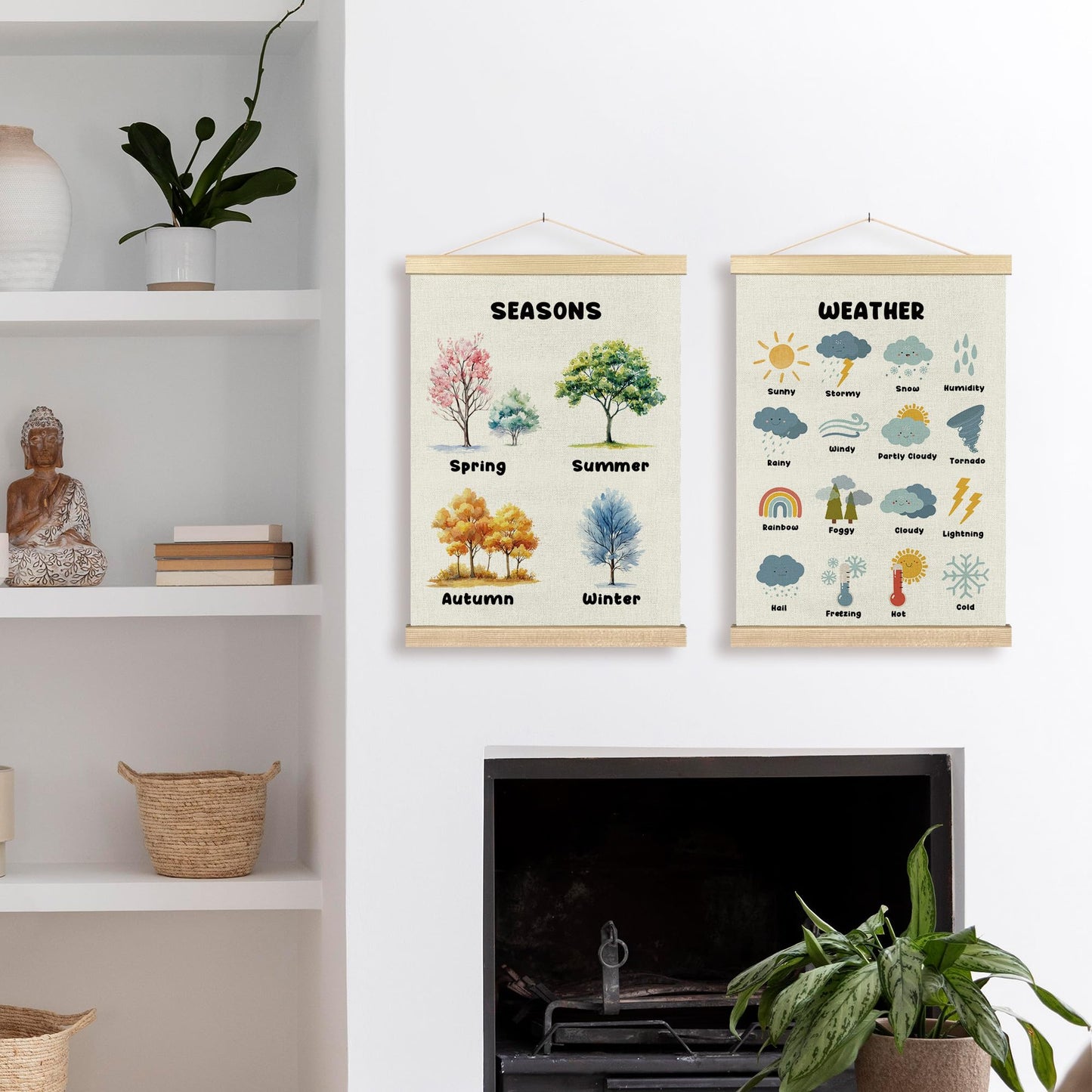 BCUANGD Classroom Wall Decor - Toddlers Kids Wall Art Poster Hanger with Wood Frames Set of 2, Learning Educational Wall Hanging Canvas Decor for Playroom Nursery Toddler Kids Room, 12x16 Inches