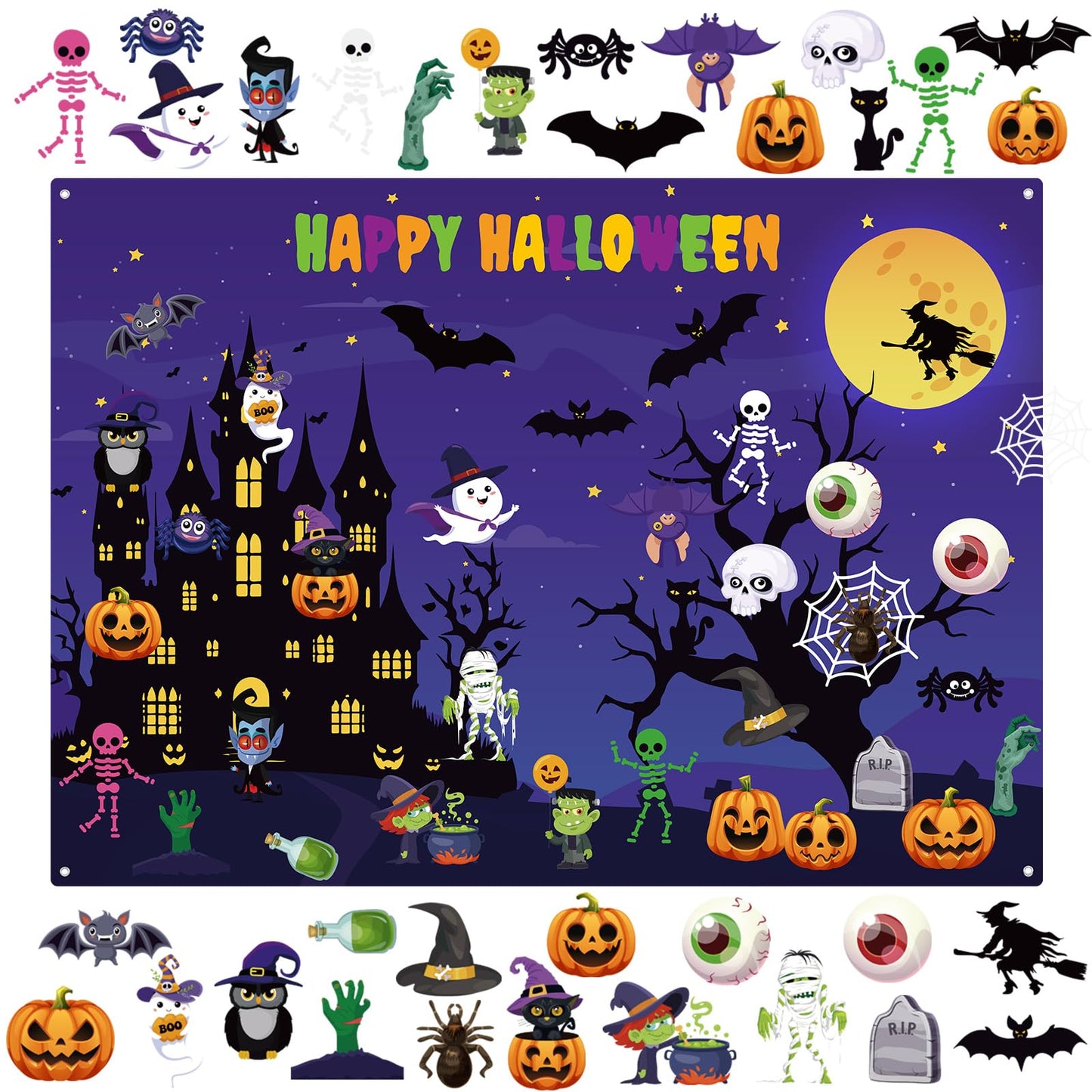 MiniInflat Halloween Felt Board 3.4FT 35 Pcs Happy Halloween Felt Story Board Haunted House DIY Craft Project Scary Pumpkin Ghost Storytelling Hanging Ornament for Trick or Treat Gift (35, House)