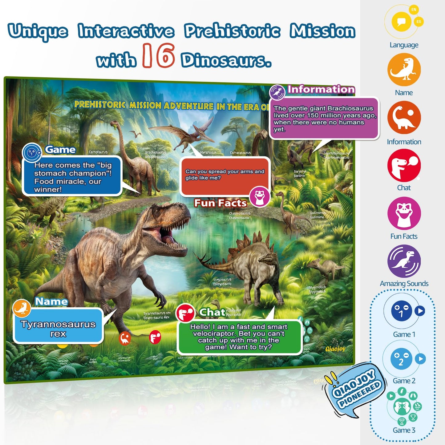Bilingual Interactive for Kids Talking USA Map Dinosaur Poster for Kids Learning and Educational Toys,Talking Educational Dinosaur Toy for Ages 3 to 12 Years Old,Learning Chart for Preschool/Gift