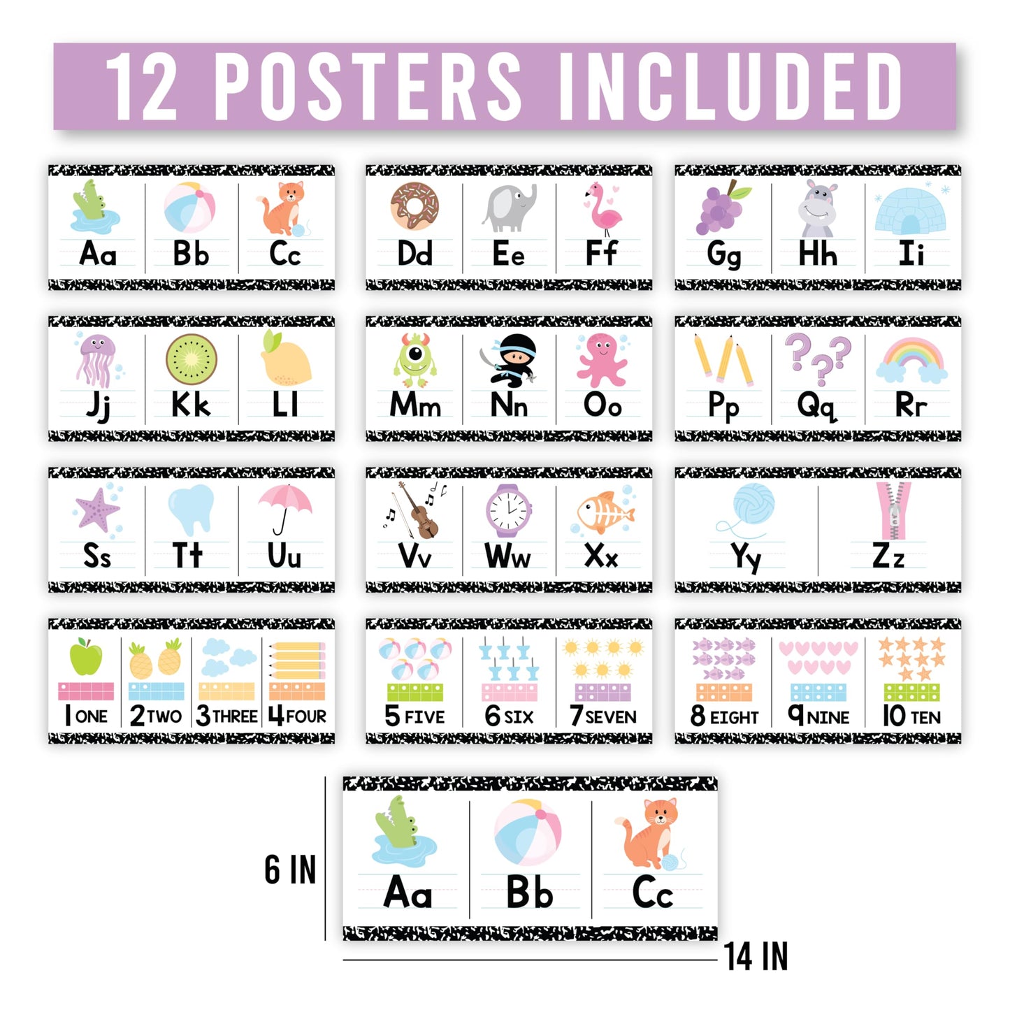 Hadley Designs Alphabet for Classroom Wall Decor - ABC Posters for Classroom Wall Chart Preschool & Kindergarten, ABC Letters & Number Line Elementary, Alphabet Cards, Pastel Classroom Decor