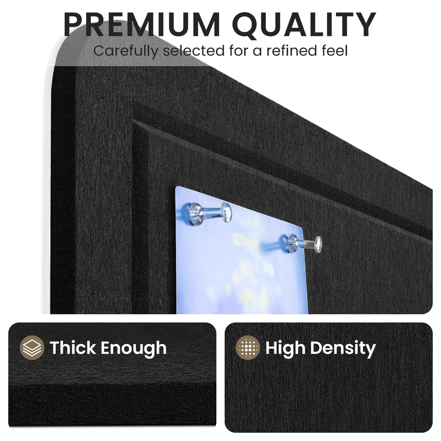 Large Bulletin Board, 60 X 36 Inches Felt Cork Board with 40 Pushpins, Foldable Felt Notice Pin Board Photo Display Board with Self-Adhesive Tape for Office Home School (Black, 35x17 inch)