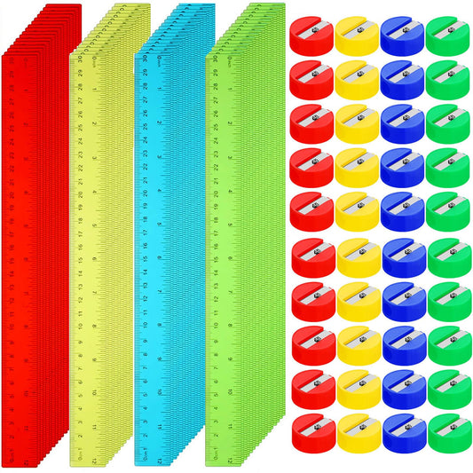 Mifoci 800 Pcs Operation Christmas Bulk Items 12 Inch Plastic Rulers and Mini Round Manual Pencil Sharpener for Classroom Office Back to School Supplies, Assorted Colors (Classic Style)