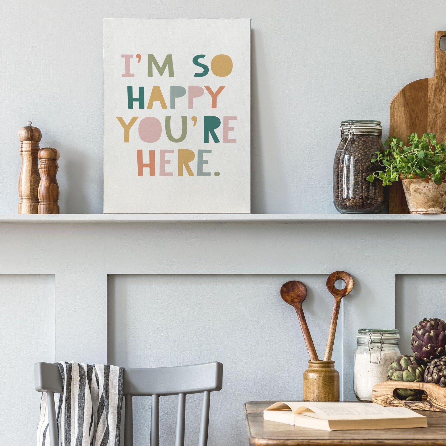 XINCEYWJ Boho Classroom Wall Decor, I'm So Happy You‘re Here Canvas Art Prints Framed, Teacher Gift, Welcome Sign, Classroom Welcome Inspirational Wall Art for Kids school Counseling Office, 11x14 In
