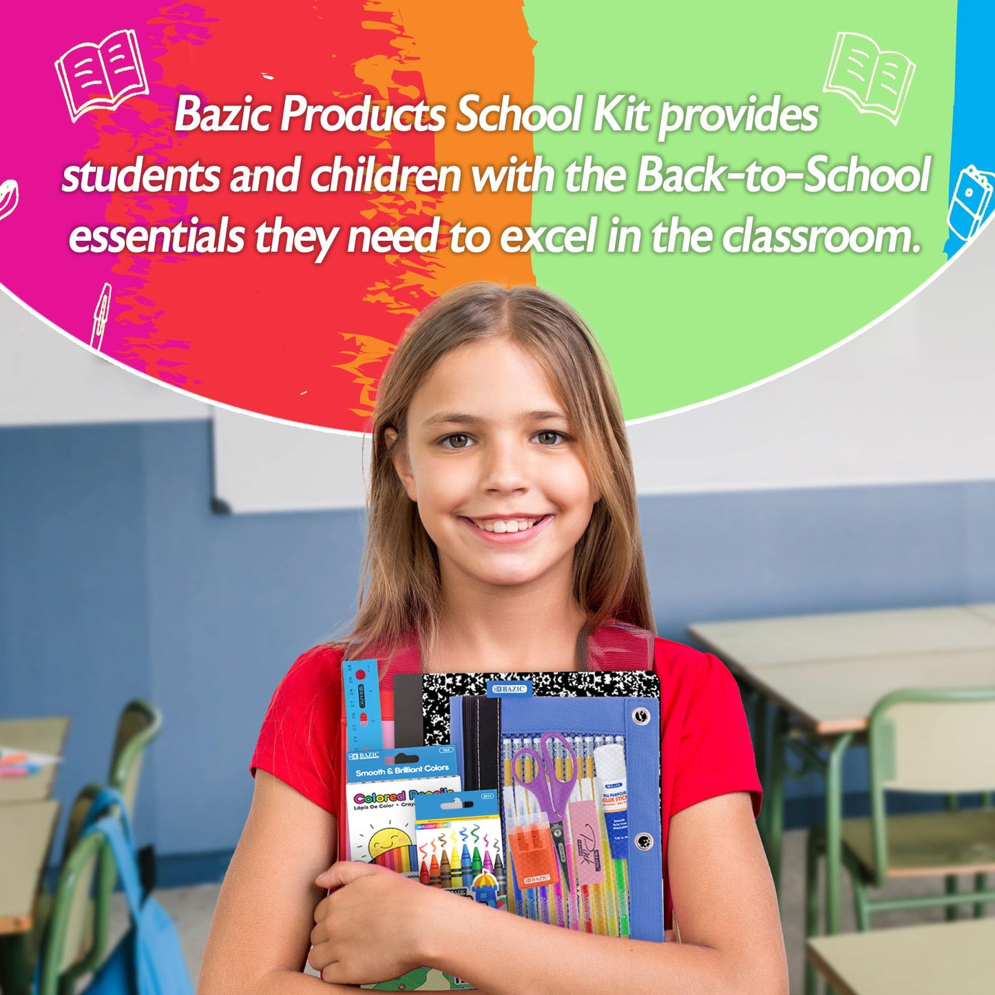 BAZIC Products Back to School Starter Pack, 60 Pieces, Elementary, for Students Teachers Donations