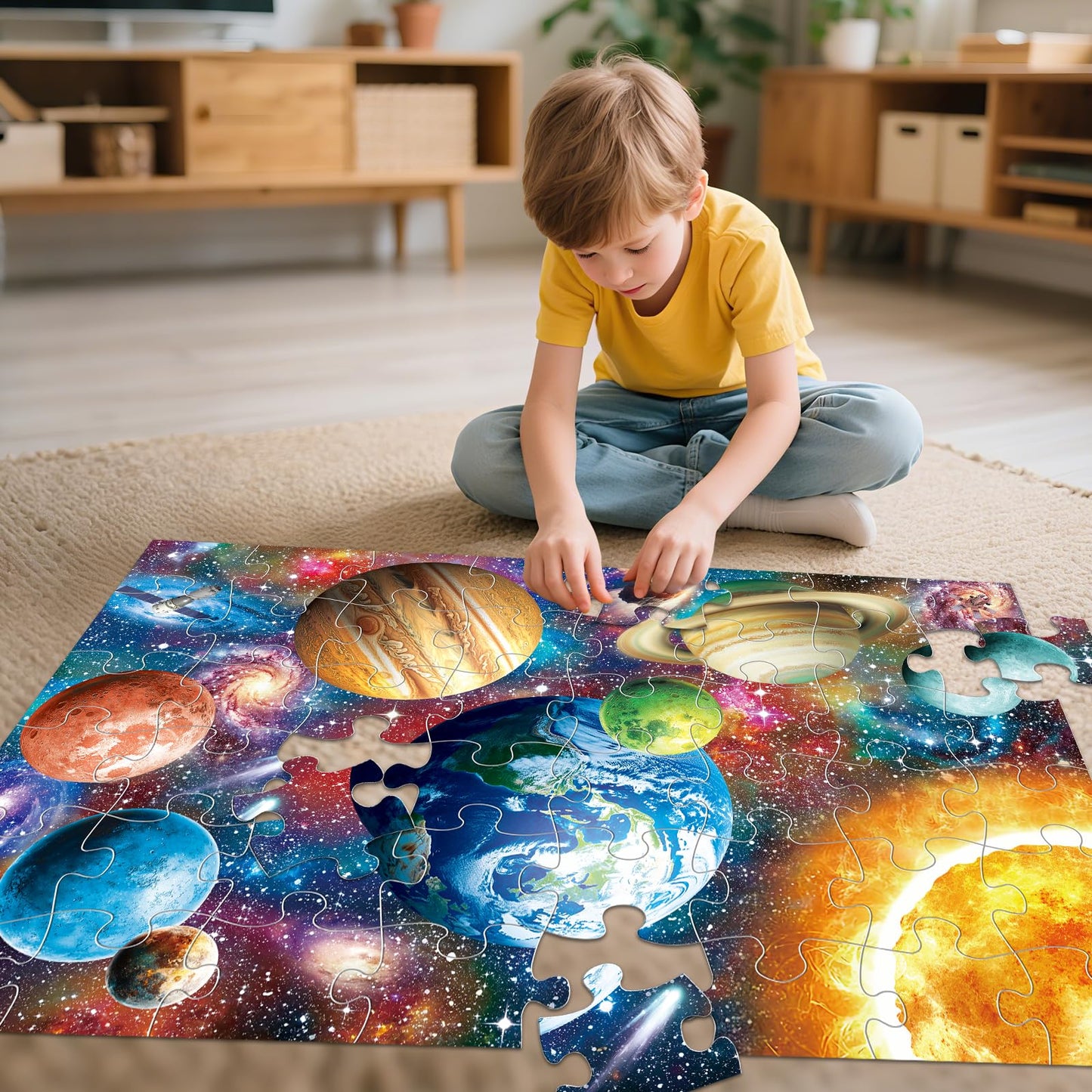 Jumbo Floor Puzzle for Kids,48 Piece Solar System Planet Large Jigsaw Puzzles for Toddler Ages 3-5,Preschool Educational Learning Space Toys,Easter Gift for Boys & Girls Ages 4-8