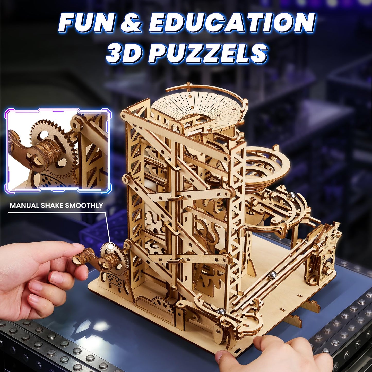 Uplike 3D Wooden Puzzles for Adults: 330 pcs 3D Mechanical Wood Marble Run with Roller Coaster Model Kit for Brian Teaser to Build - Christmas Hobbies Craft Kits Puzzles for Adults Home Decor Gifts
